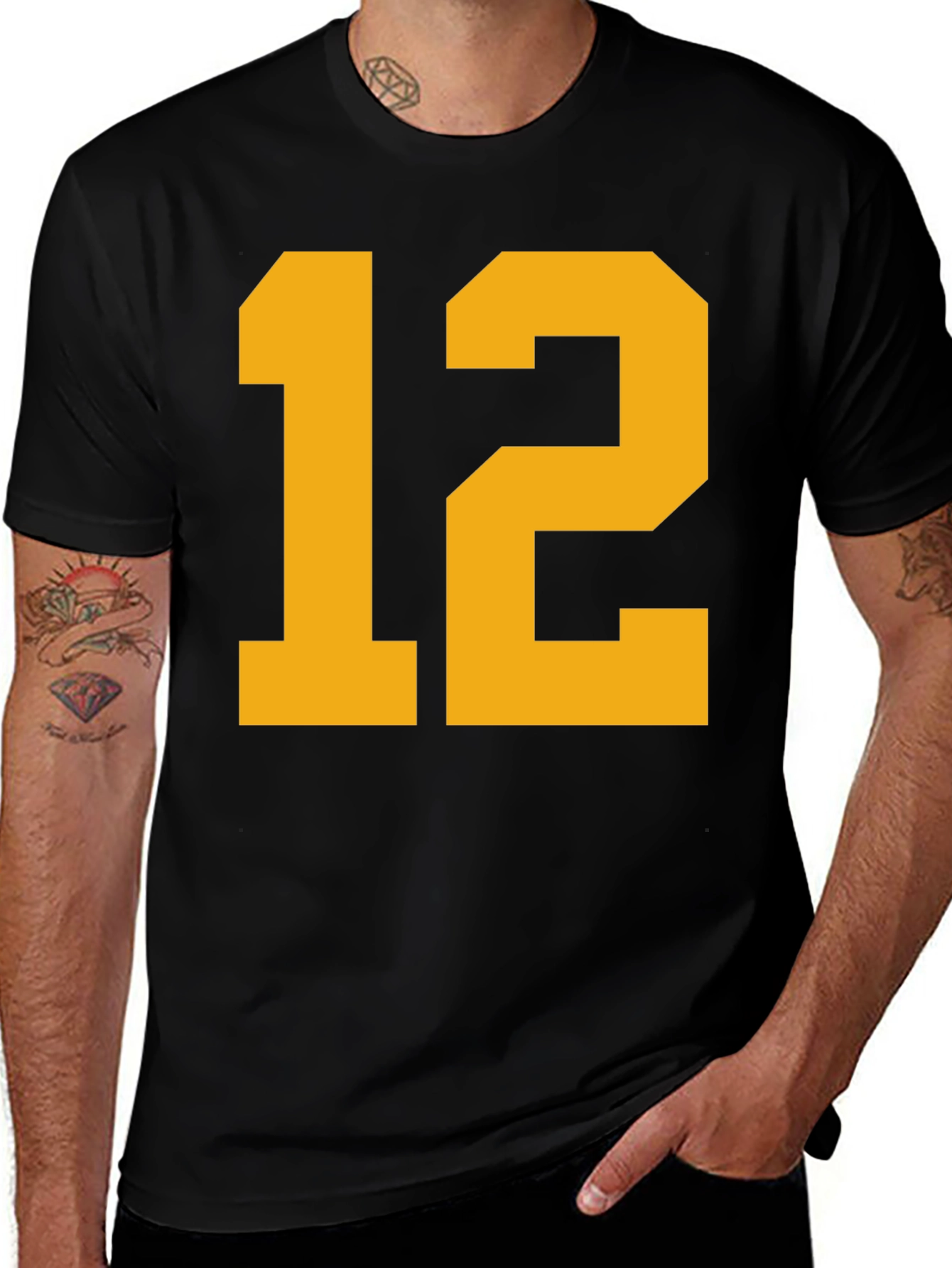 Black Tee with Bold Yellow Number 12
