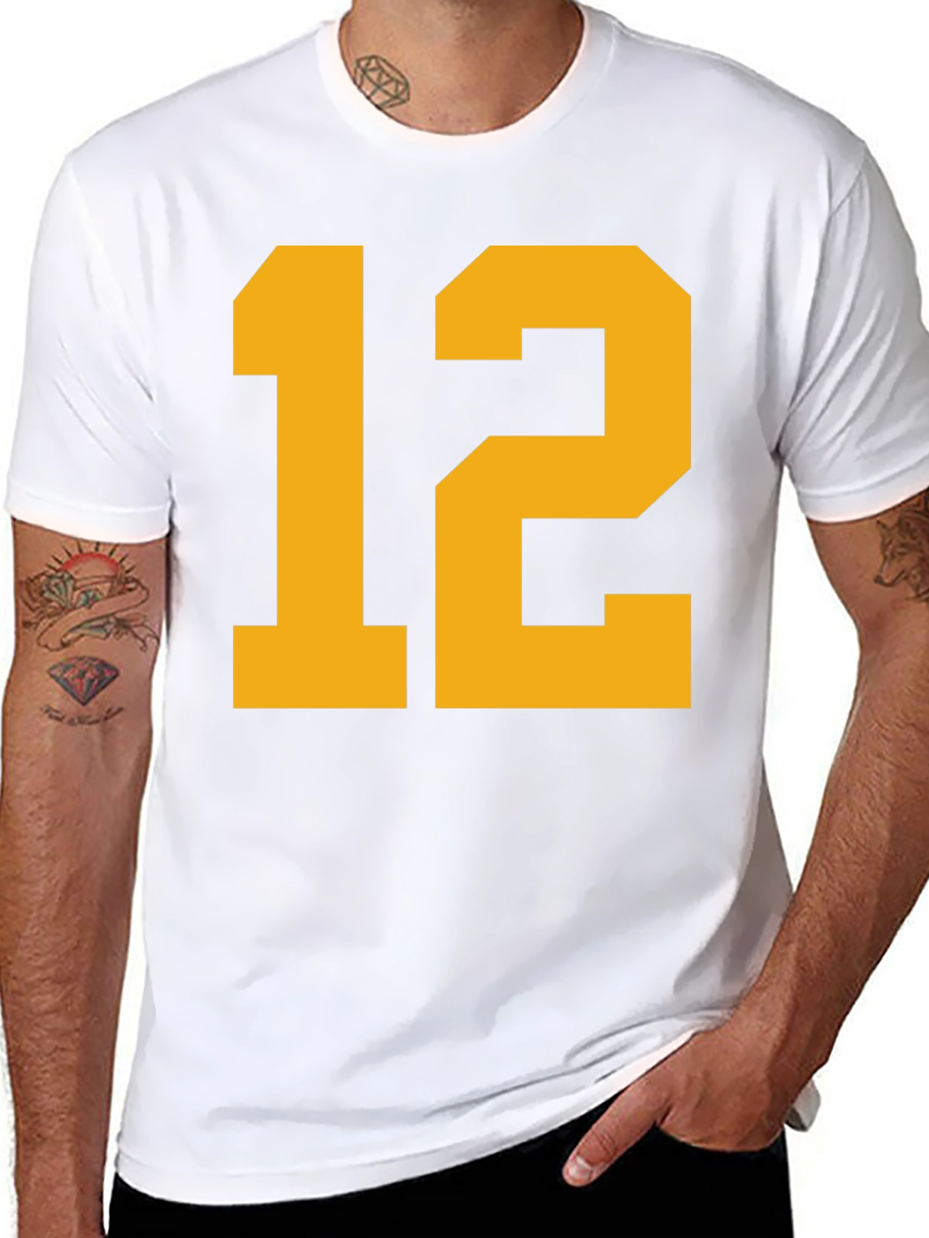 Black Tee with Bold Yellow Number 12