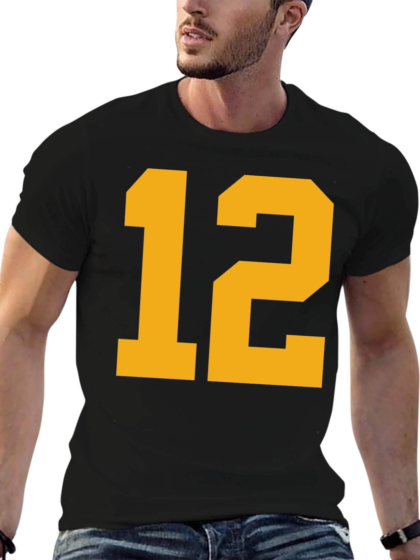 Black Tee with Bold Yellow Number 12