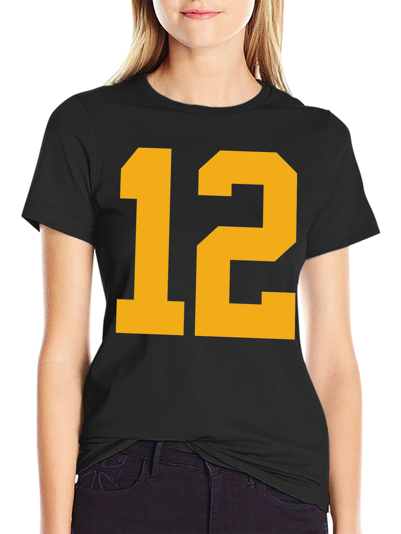 Black Tee with Bold Yellow Number 12