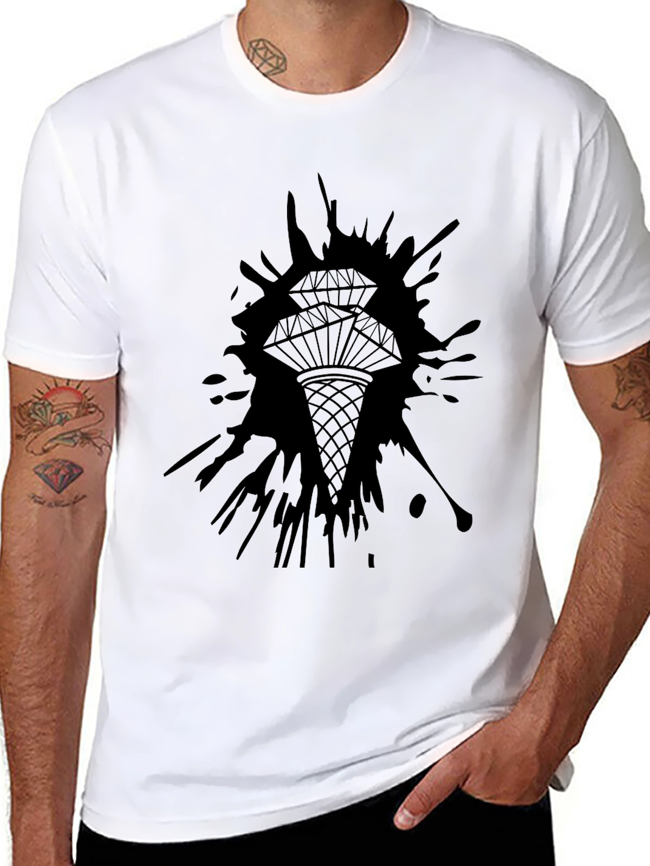 Diamond Splatter Graphic Tee - Mens Black T-Shirt