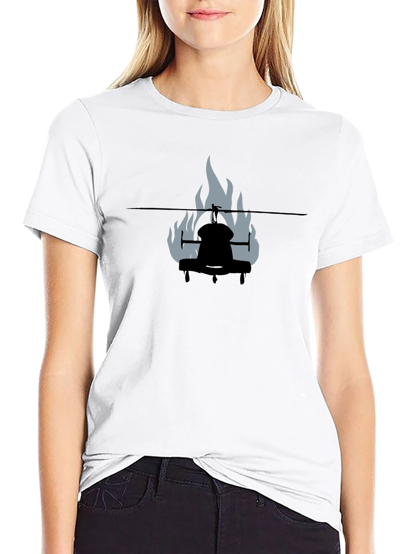 Burning Helicopter Graphic Tee
