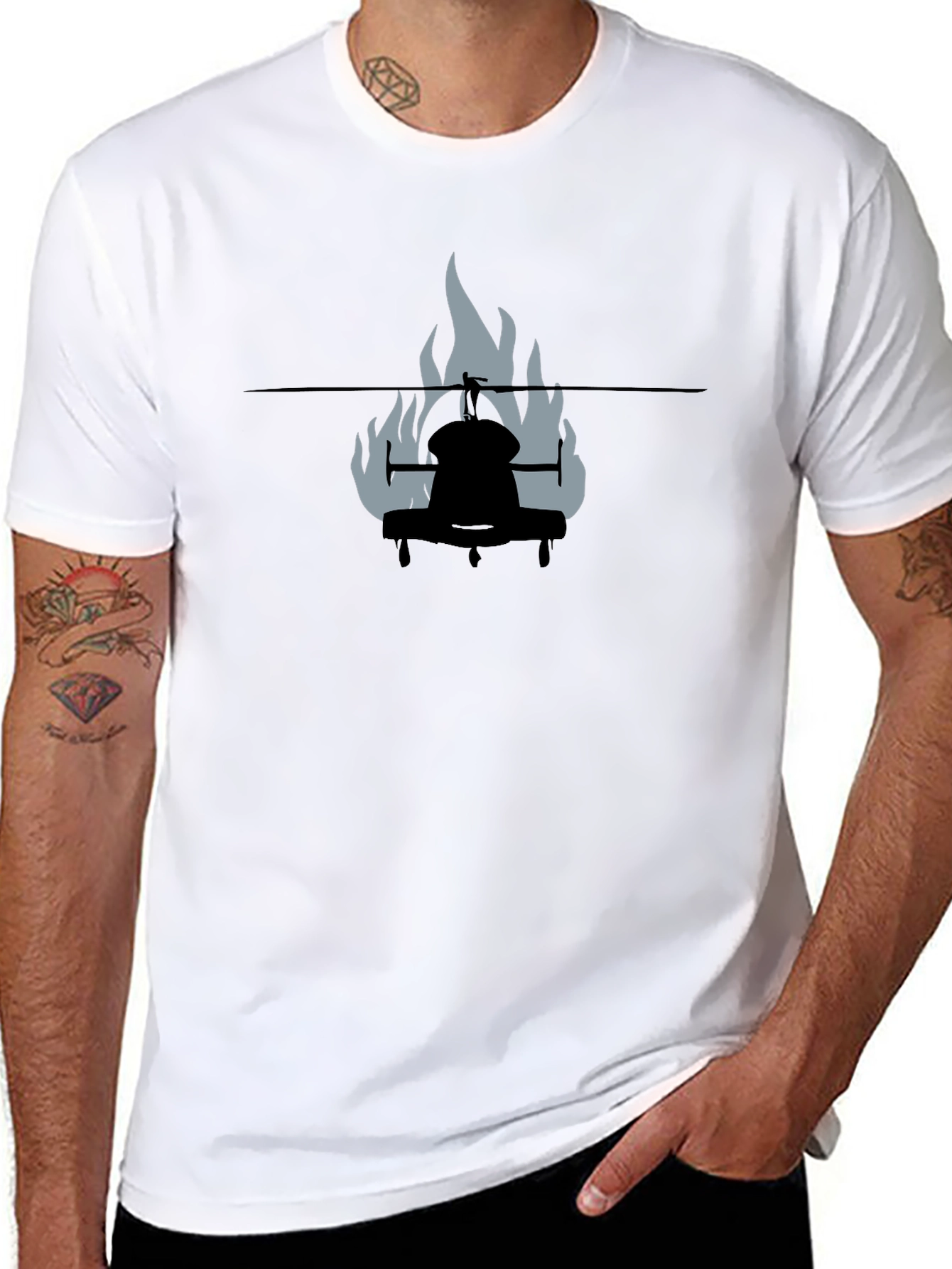 Burning Helicopter Graphic Tee