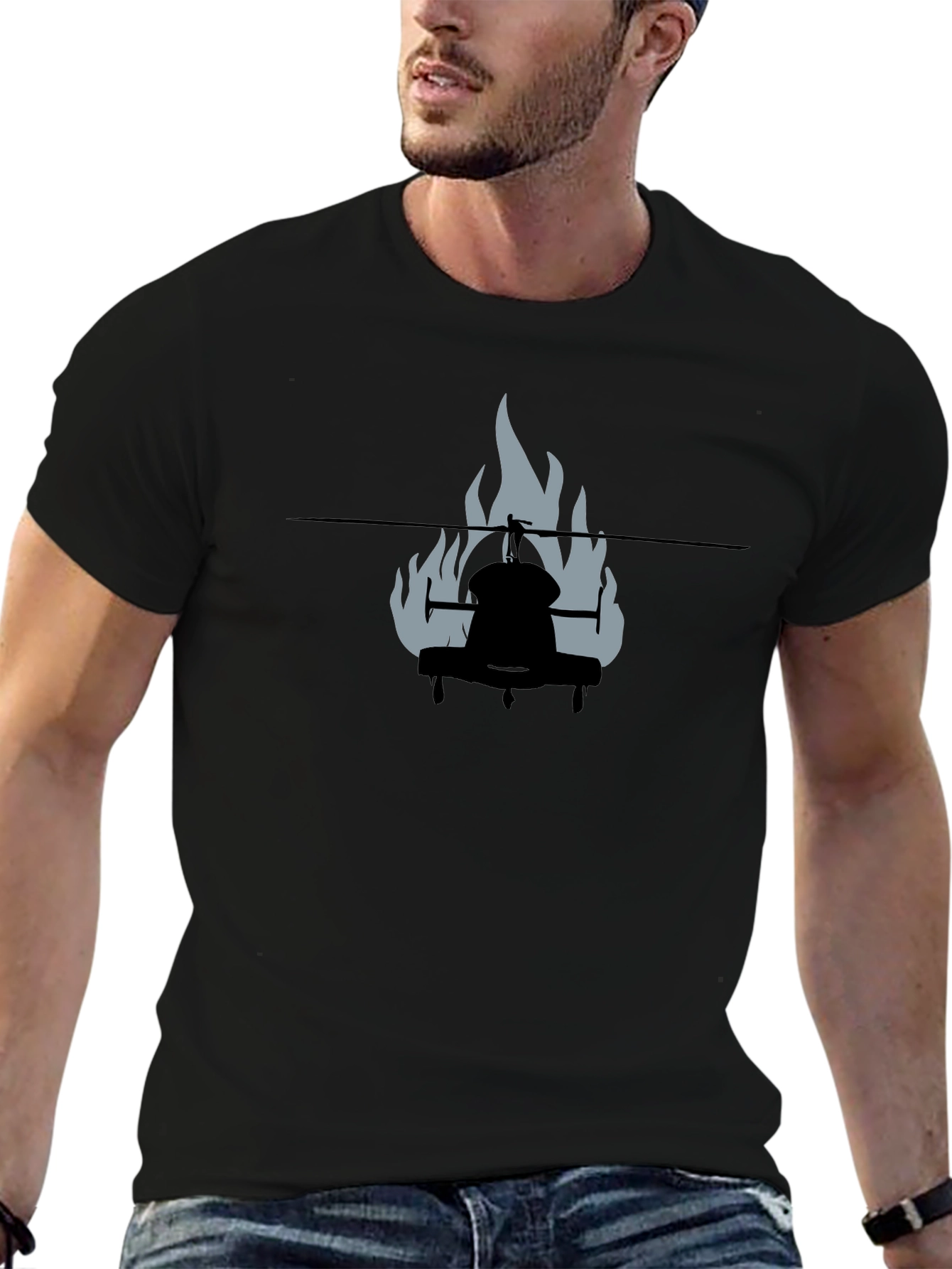 Burning Helicopter Graphic Tee