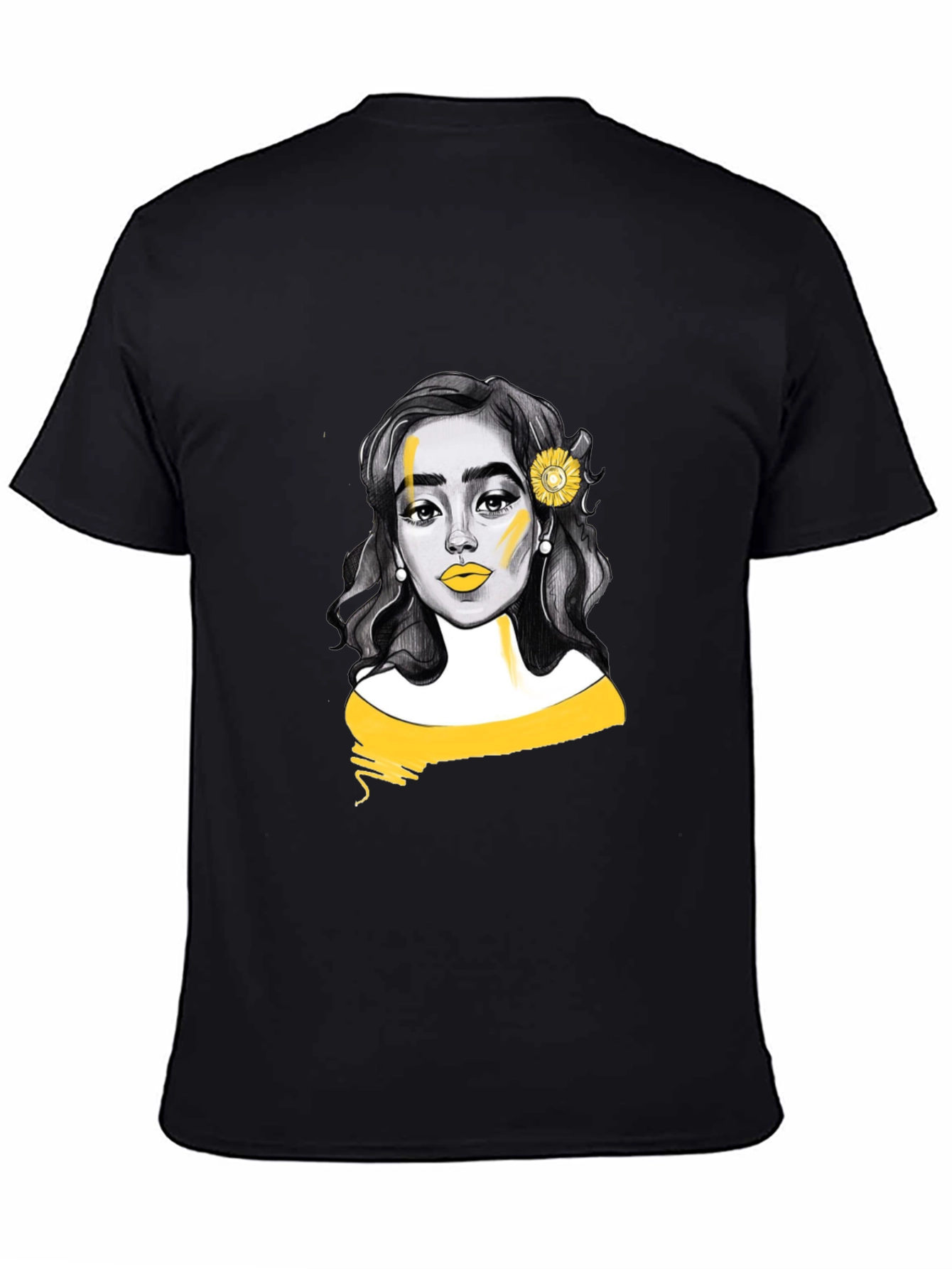 Woman with Sunflower Graphic Tee - Black