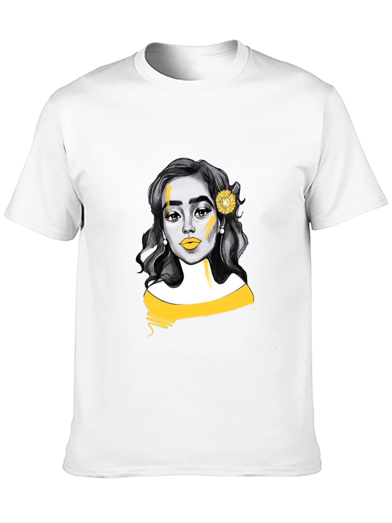 Woman with Sunflower Graphic Tee - Black