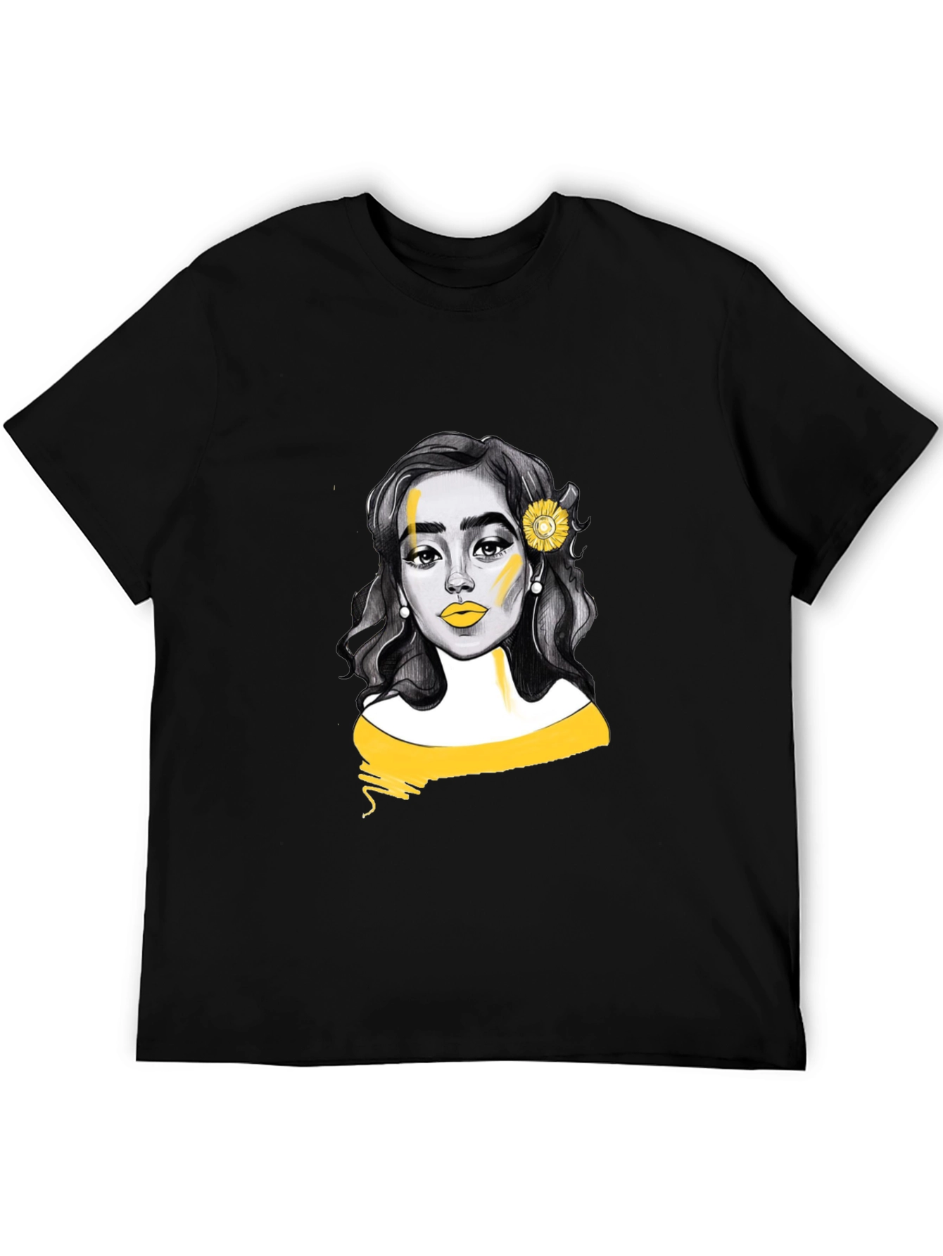 Woman with Sunflower Graphic Tee - Black