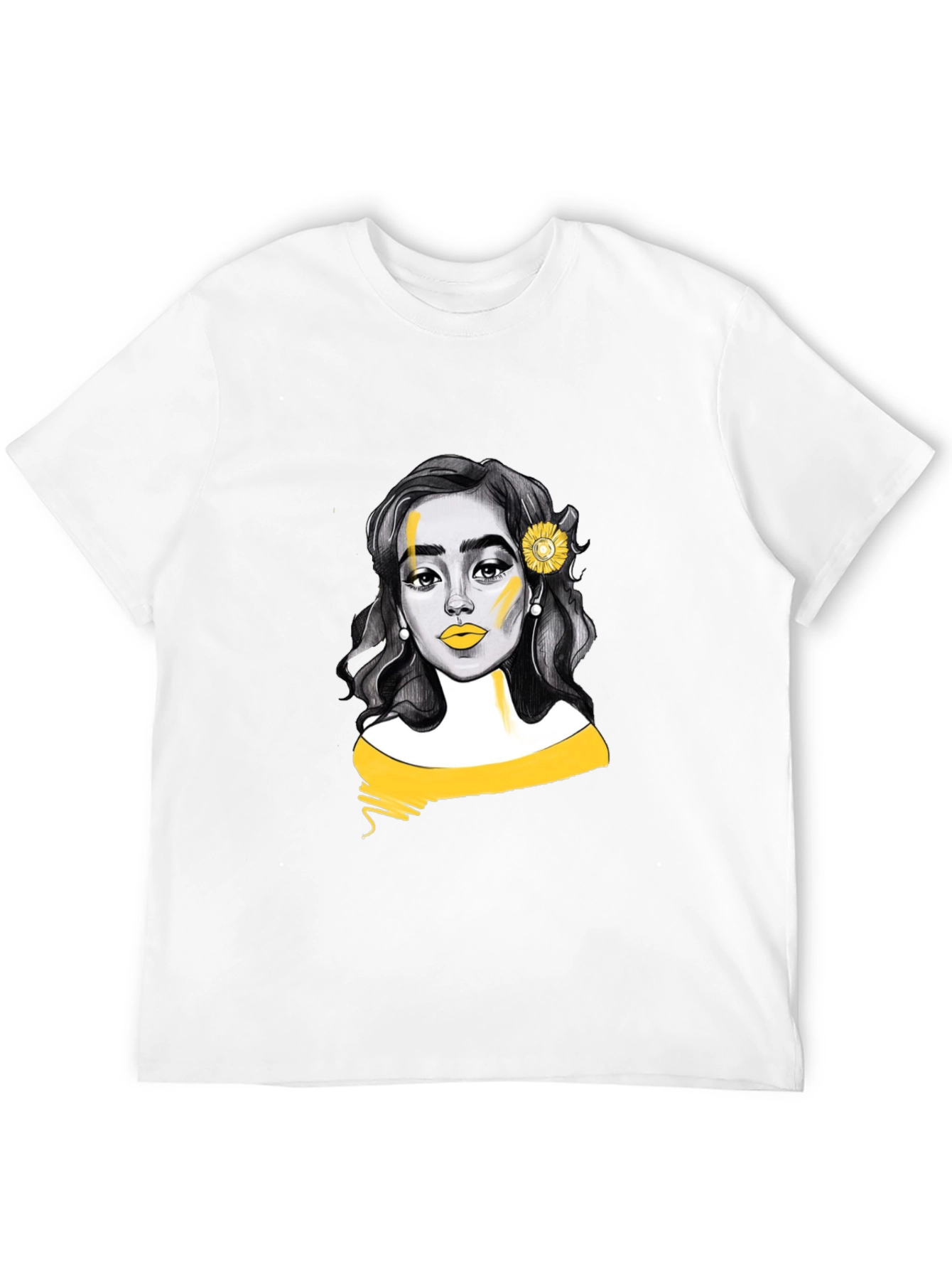 Woman with Sunflower Graphic Tee - Black