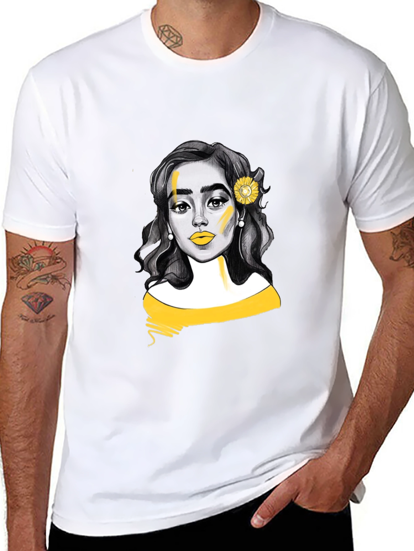 Woman with Sunflower Graphic Tee - Black
