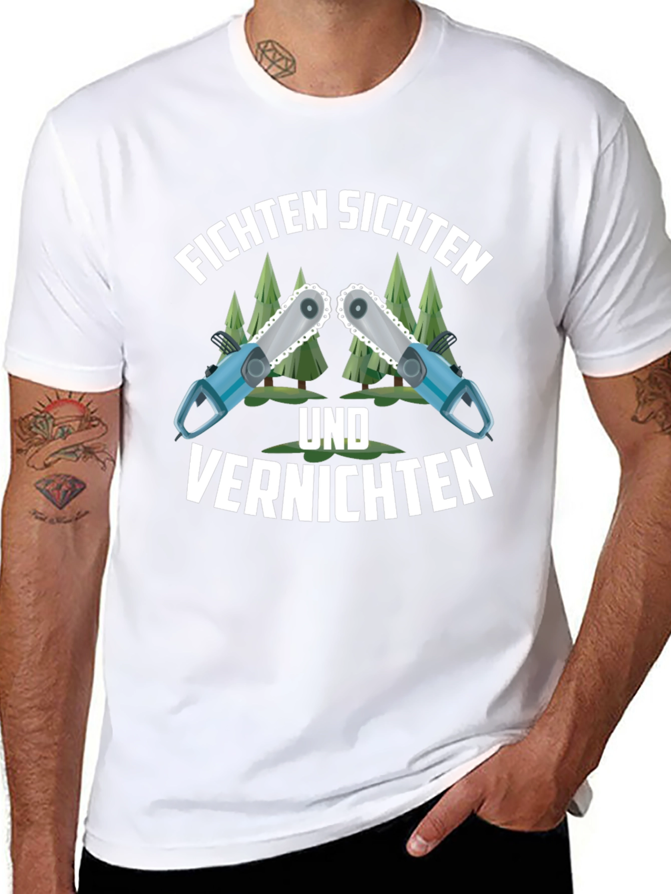 Funny Fichten Sichten Und Vernichten Chainsaw T-Shirt