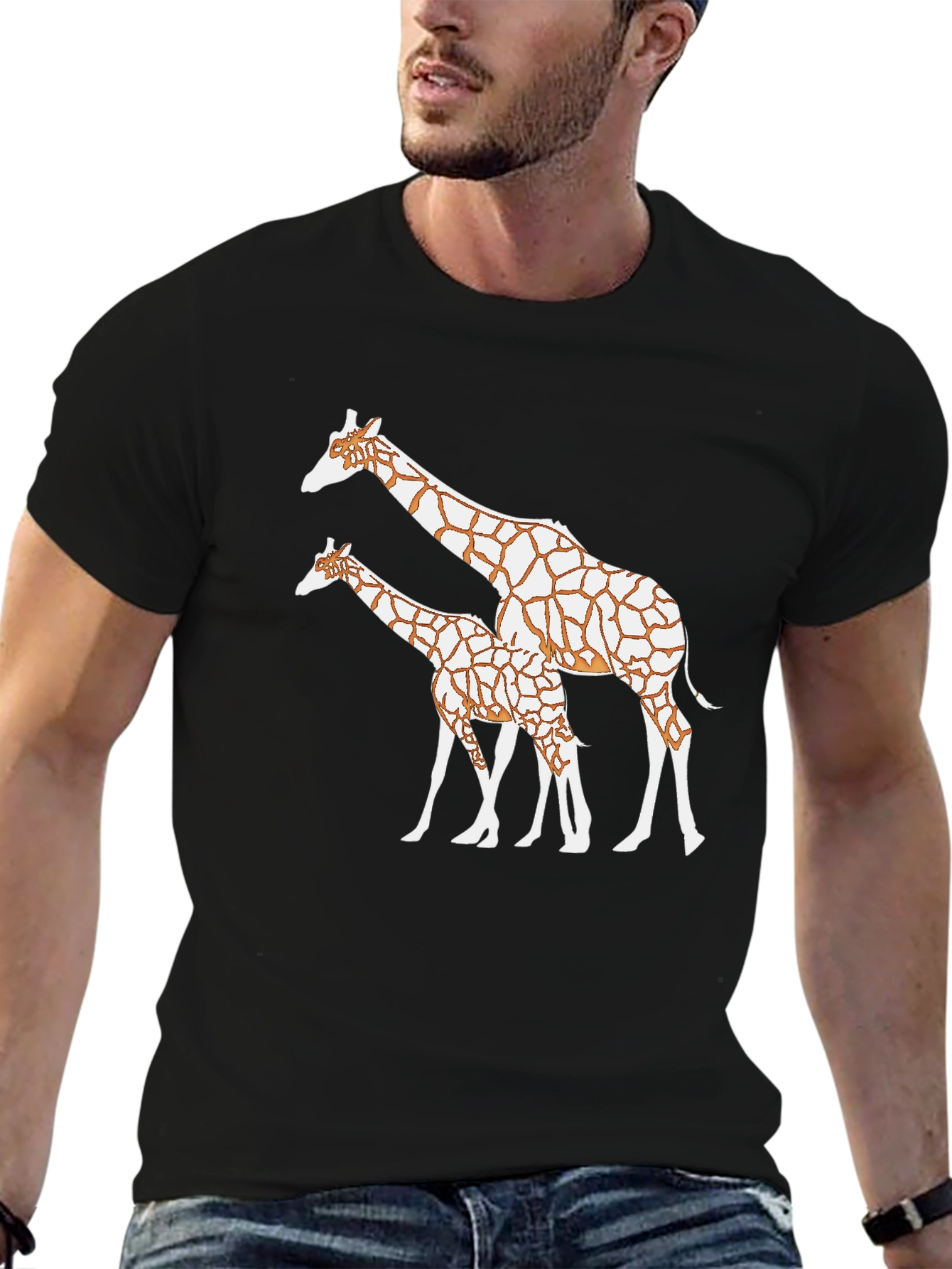 Giraffe Print Black T-Shirt