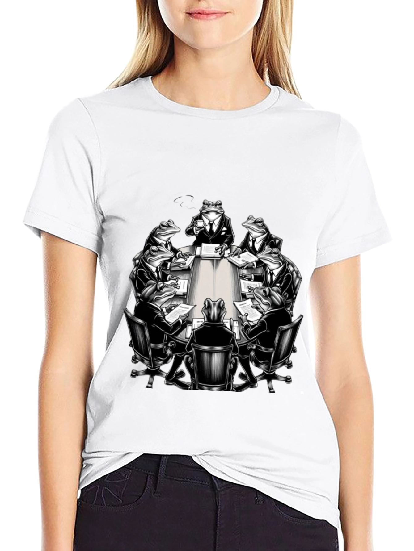 Frogs in Suits Meeting Black T-Shirt