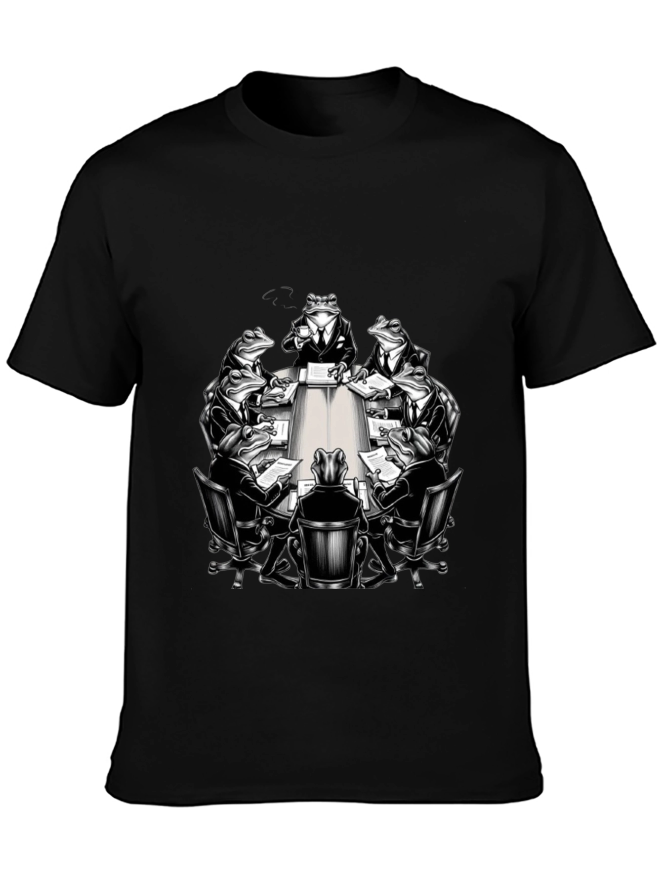 Frogs in Suits Meeting Black T-Shirt