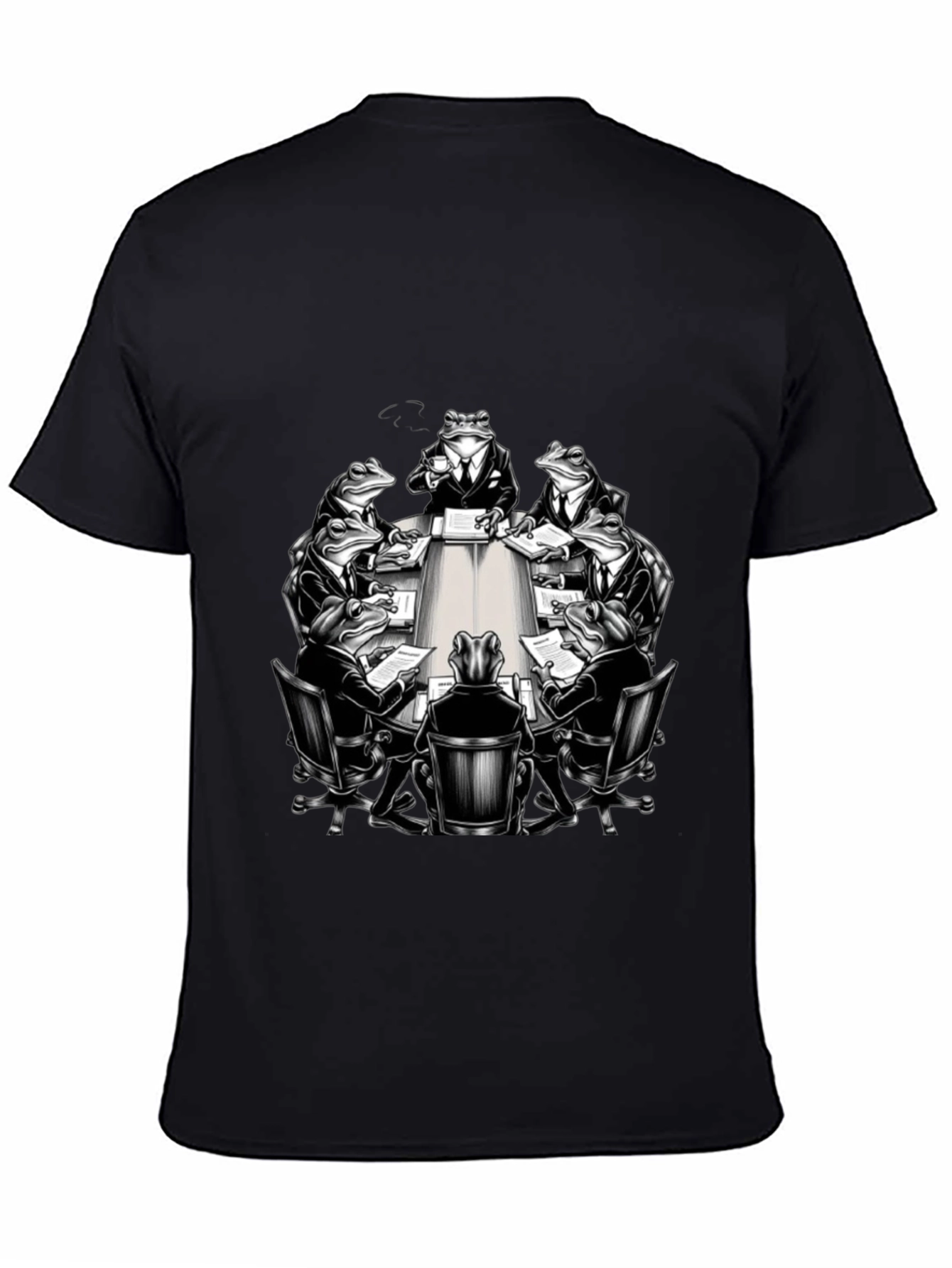 Frogs in Suits Meeting Black T-Shirt