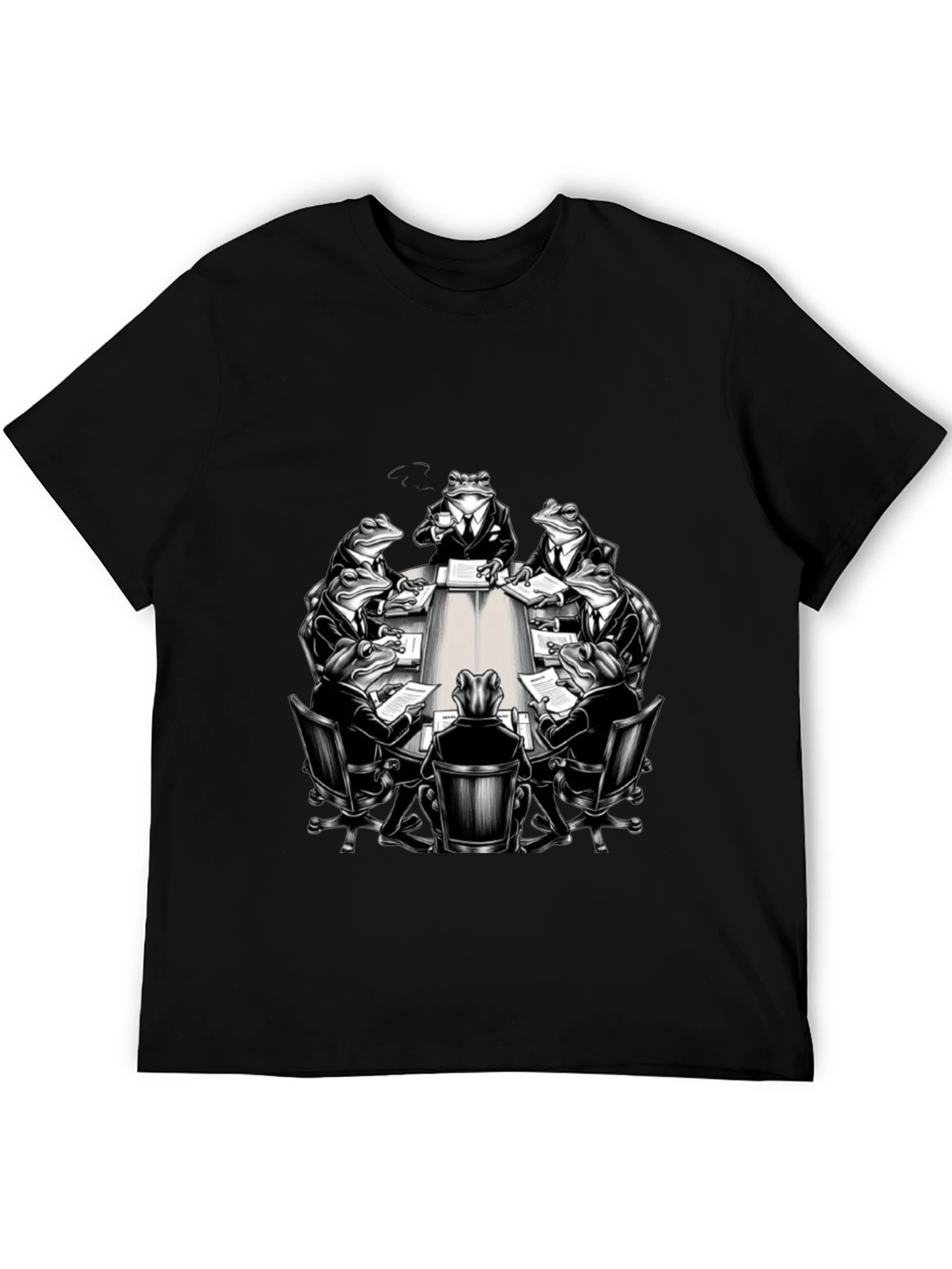 Frogs in Suits Meeting Black T-Shirt