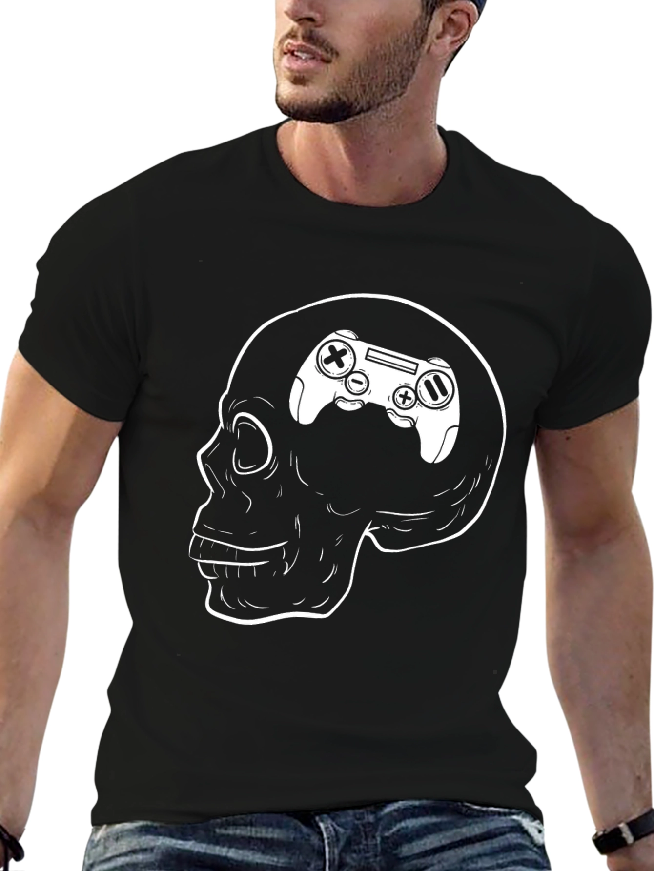 Gamer Brain Skull T-Shirt - Black