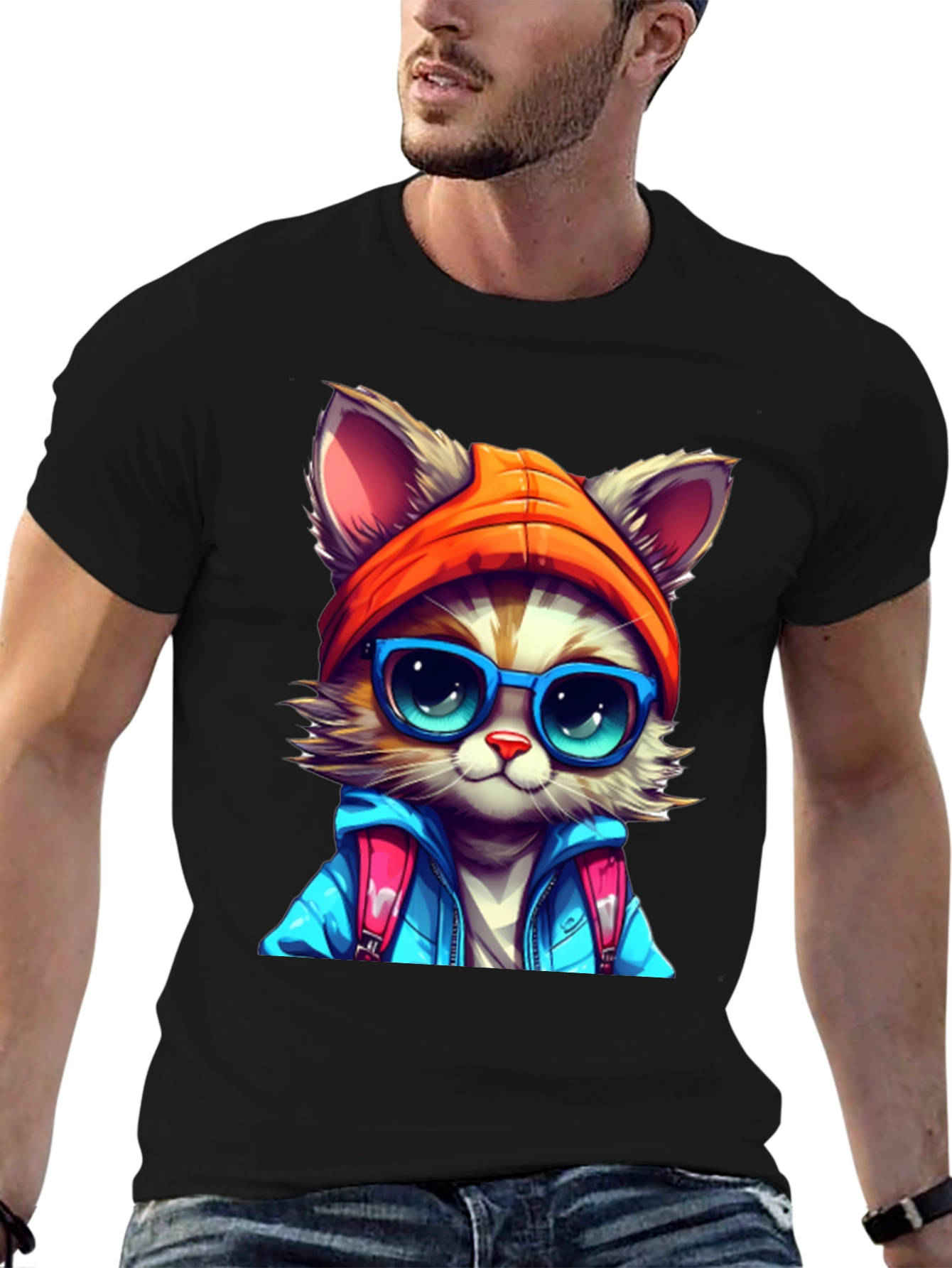 Cat with Glasses Graphic Tee