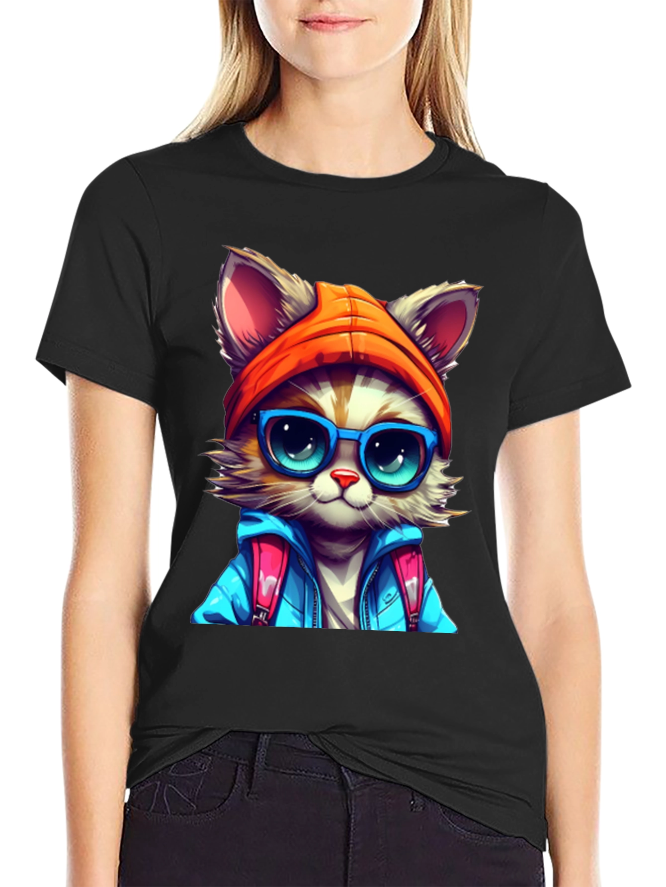 Cat with Glasses Graphic Tee