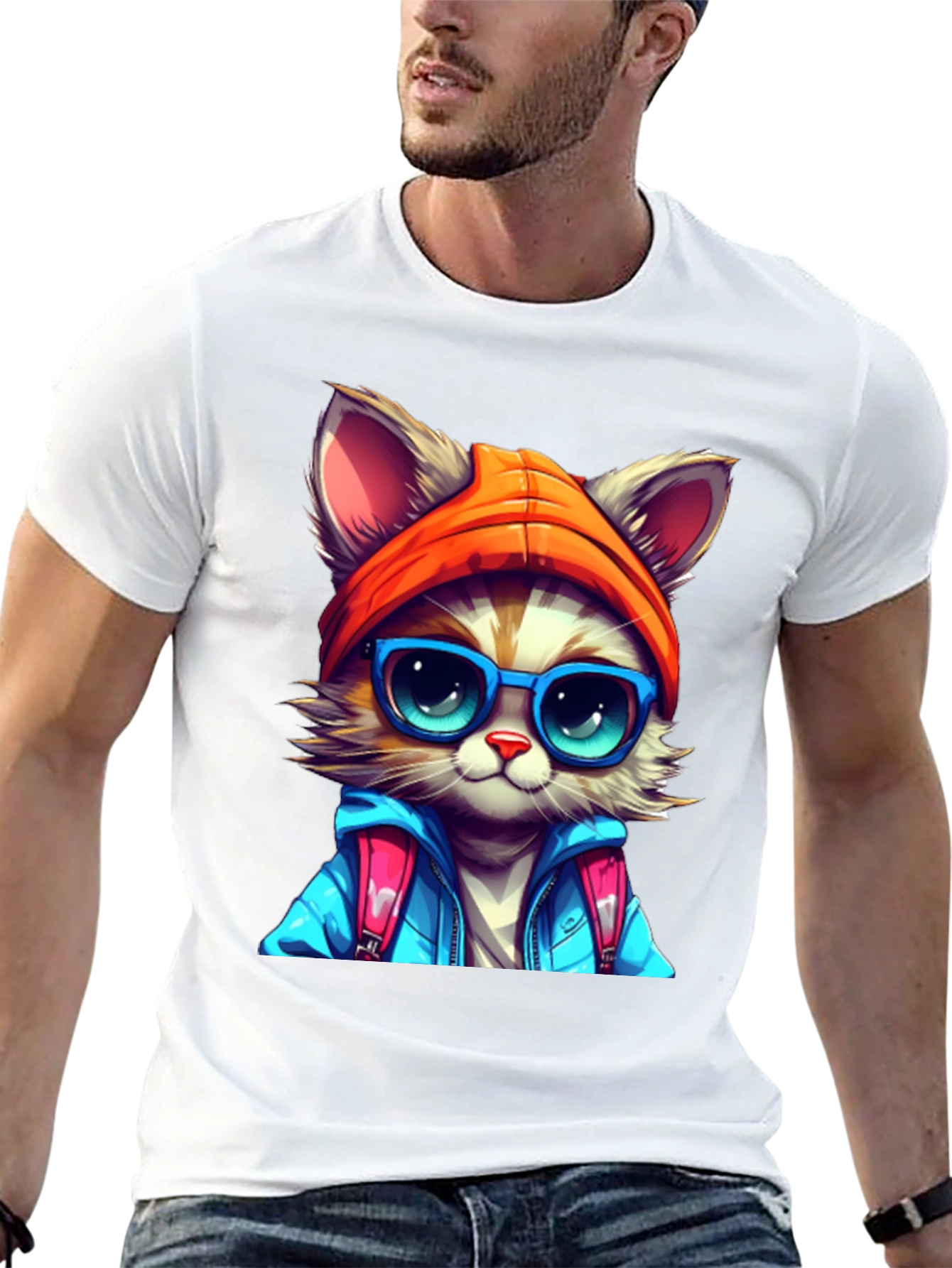 Cat with Glasses Graphic Tee