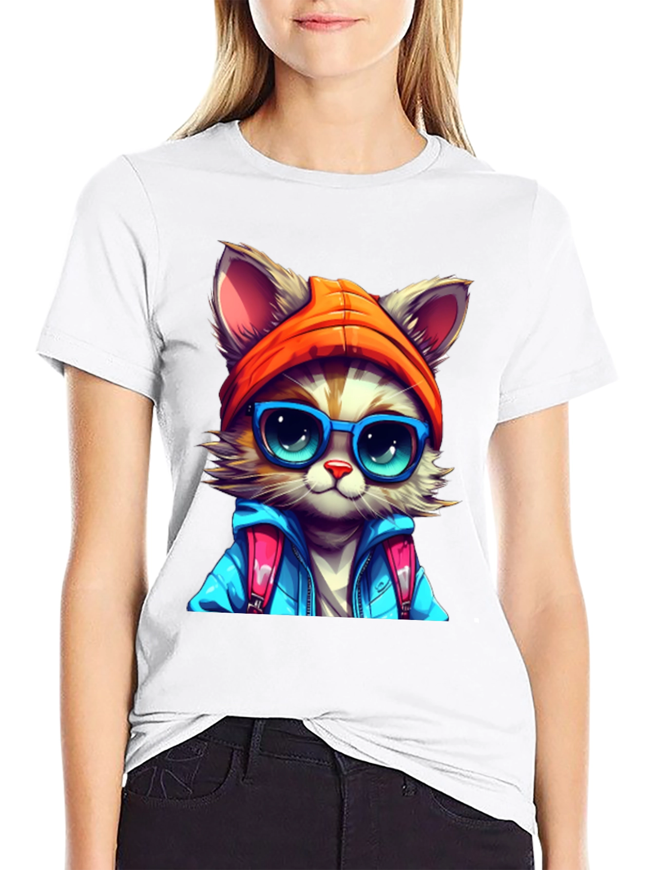 Cat with Glasses Graphic Tee