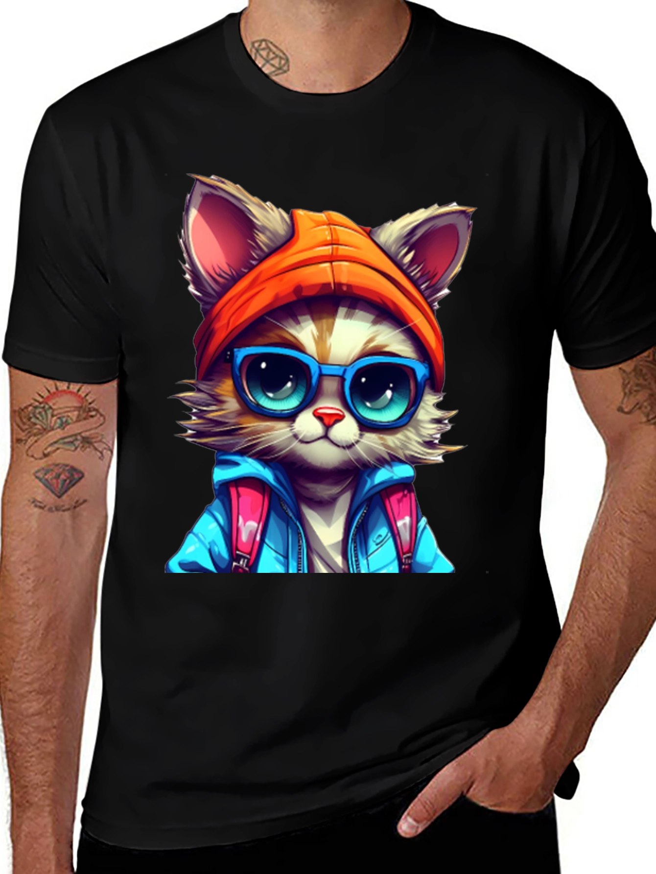 Cat with Glasses Graphic Tee