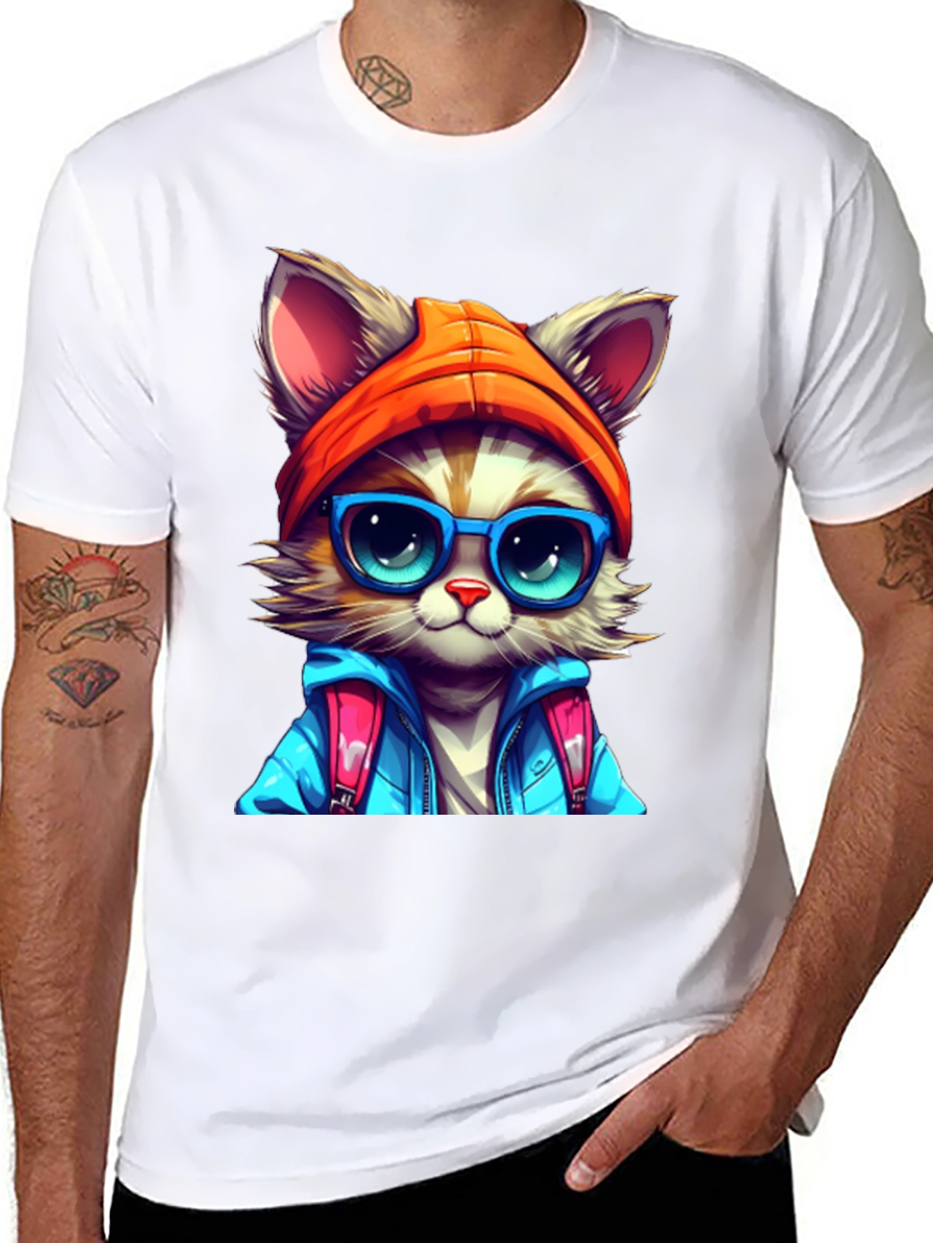 Cat with Glasses Graphic Tee