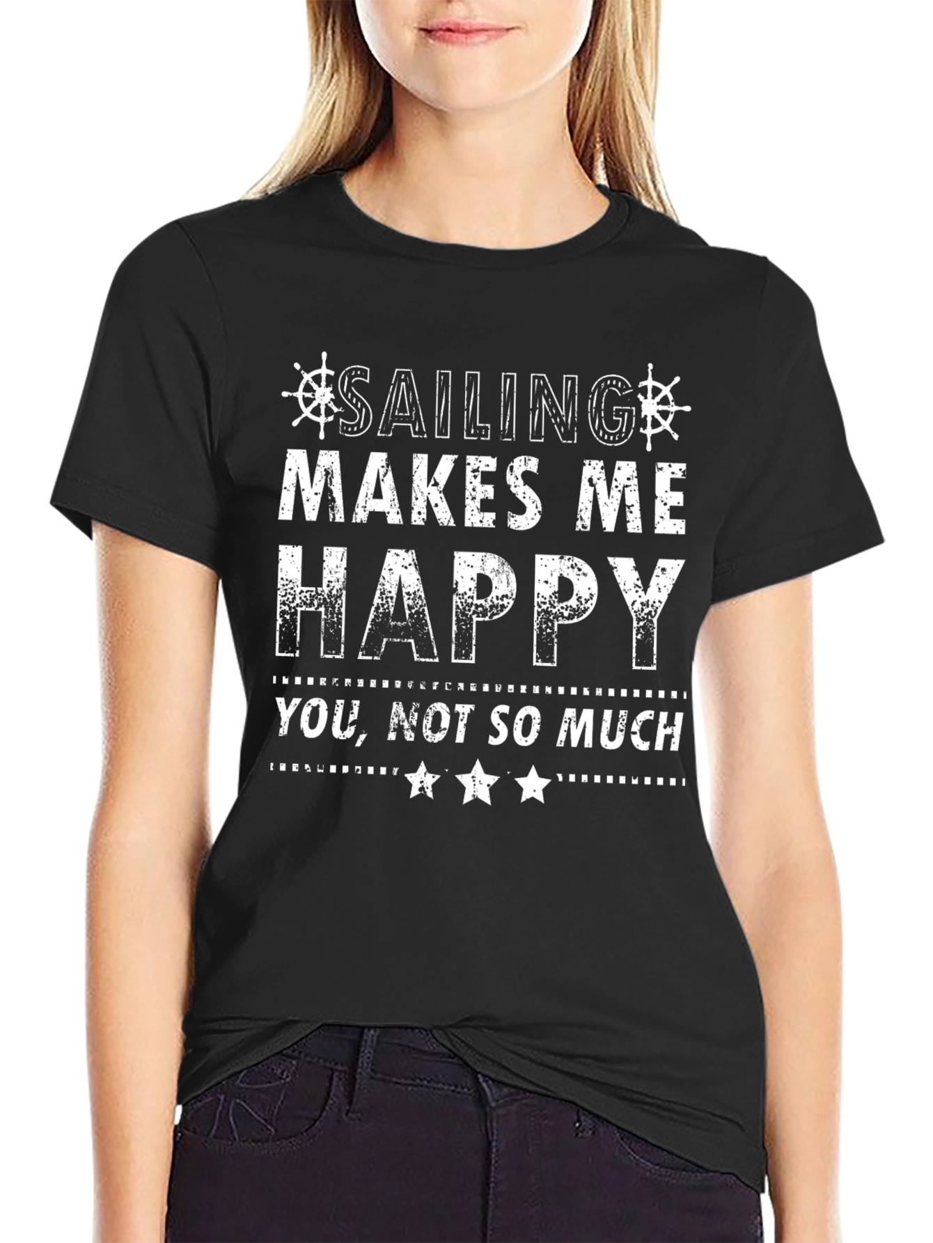 Sailing Makes Me Happy Graphic T-Shirt - Black