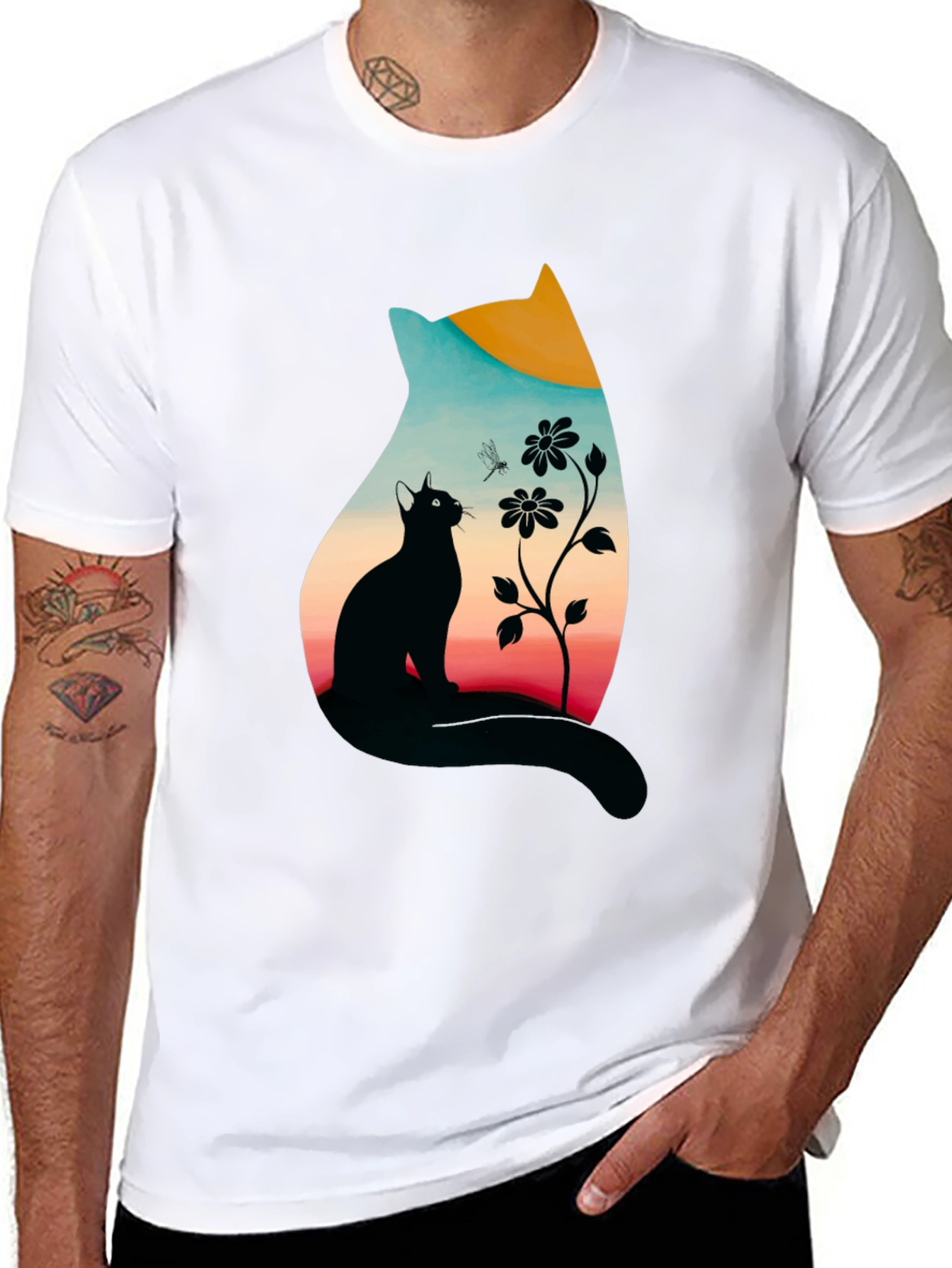 Cat Silhouette Graphic Print Tee