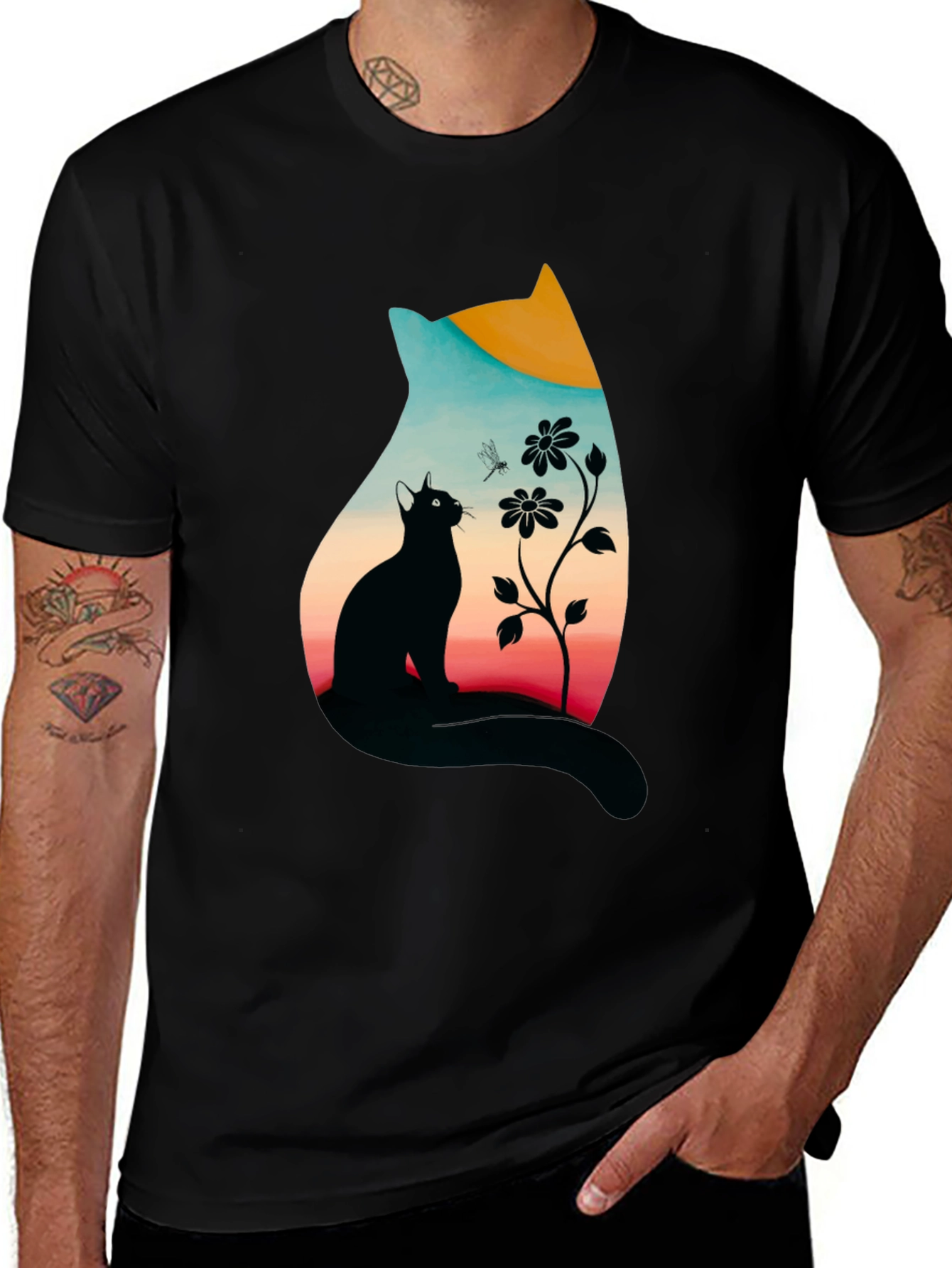Cat Silhouette Graphic Print Tee