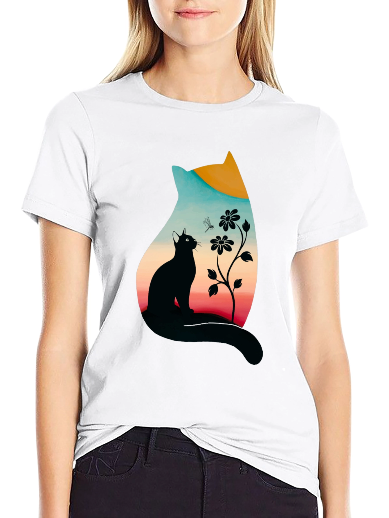 Cat Silhouette Graphic Print Tee