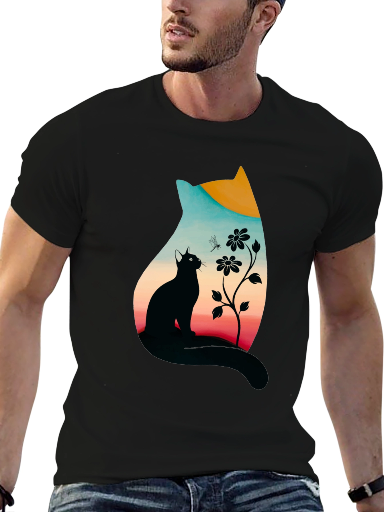 Cat Silhouette Graphic Print Tee