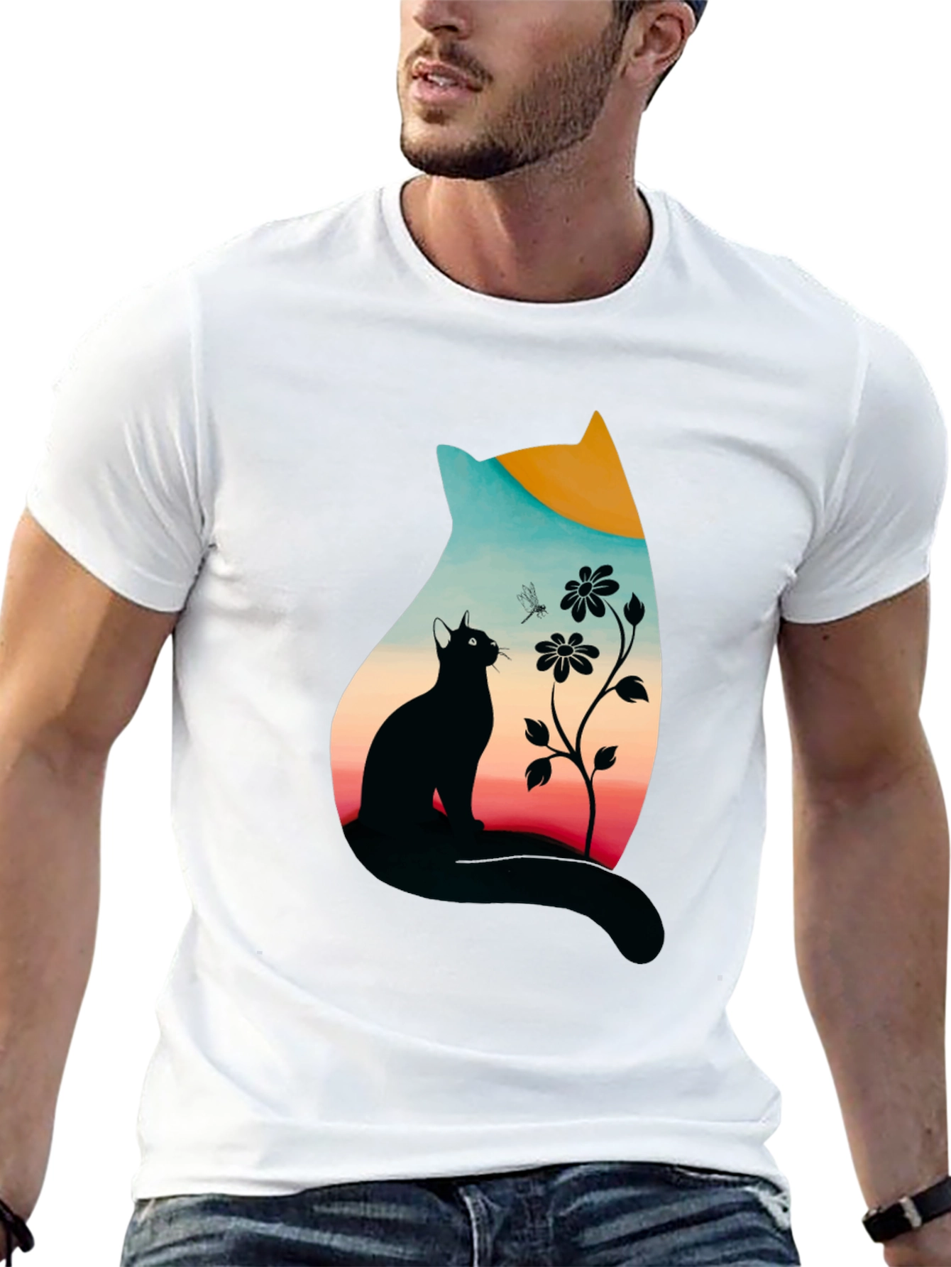 Cat Silhouette Graphic Print Tee