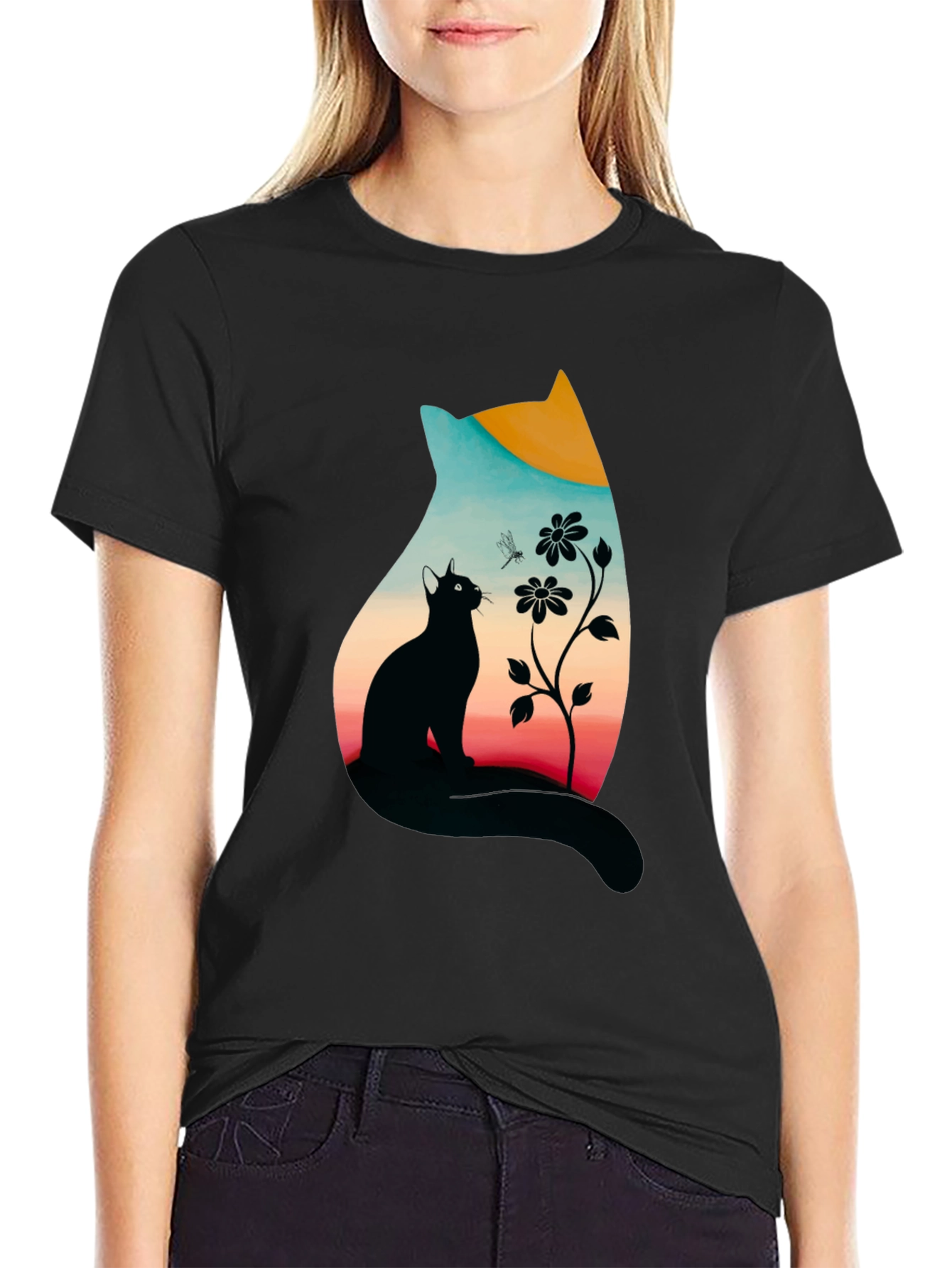 Cat Silhouette Graphic Print Tee