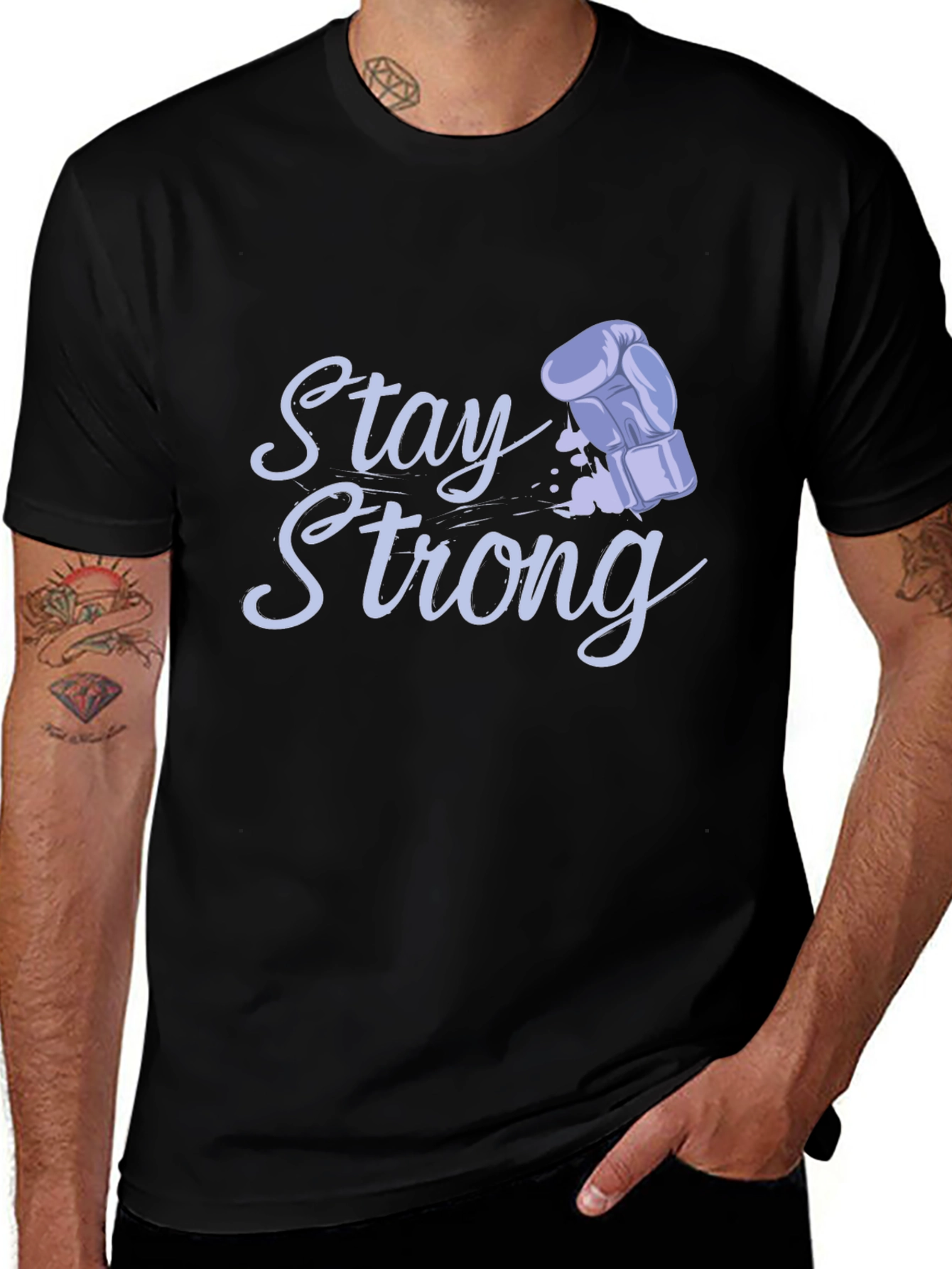 Stay Strong Boxing Glove Graphic Tee - Black