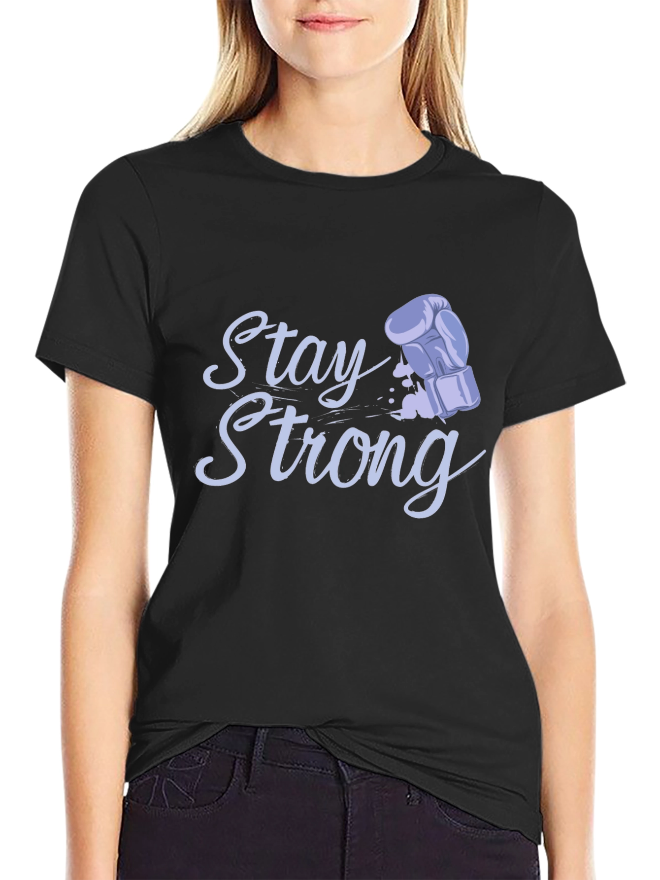 Stay Strong Boxing Glove Graphic Tee - Black