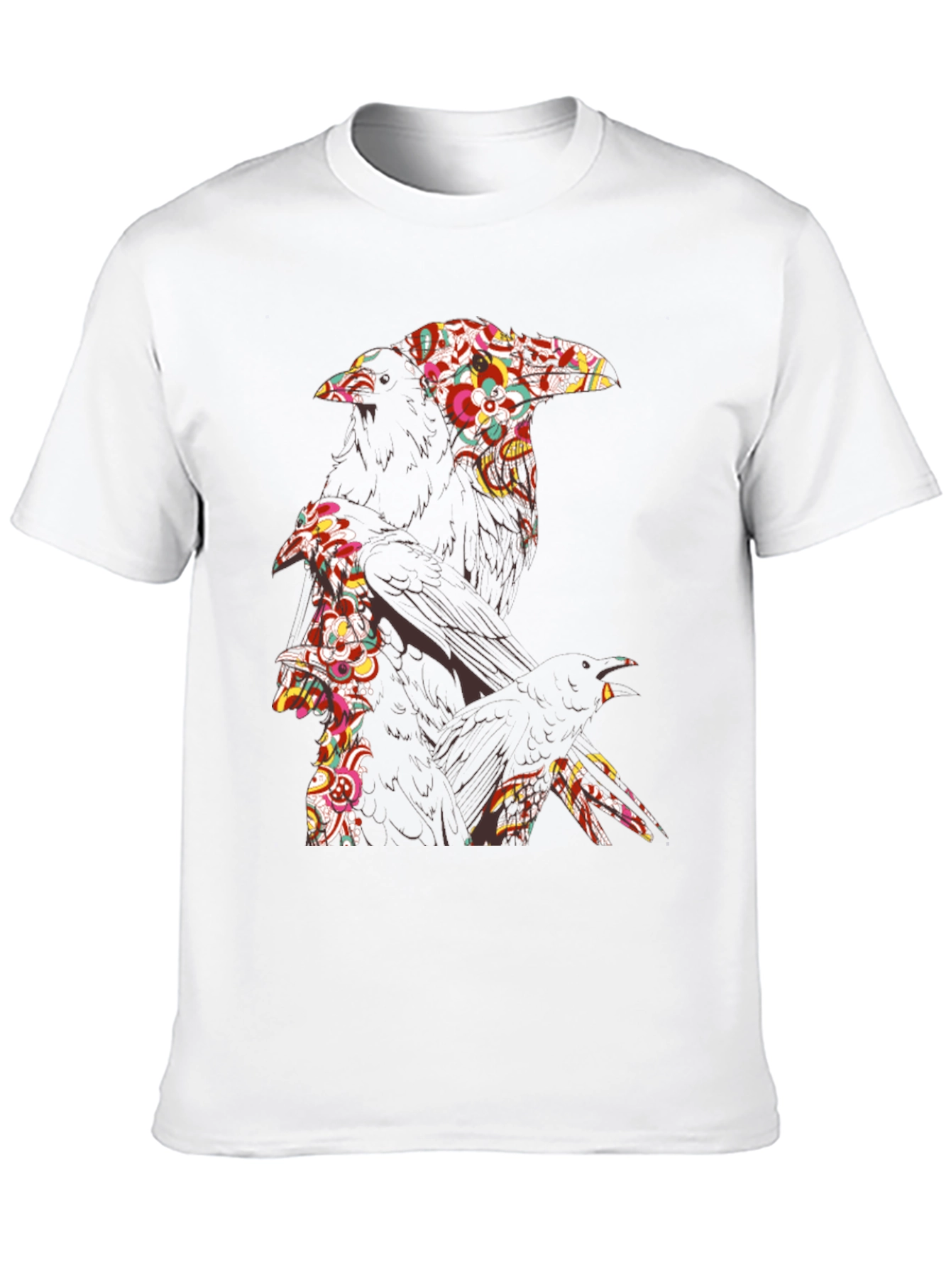 Floral Raven Graphic Tee - Cool Crow Design
