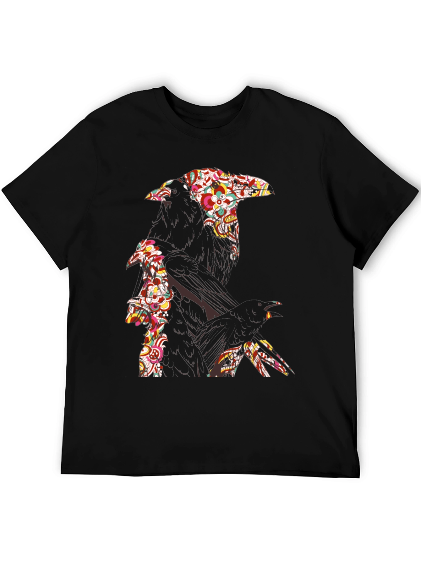 Floral Raven Graphic Tee - Cool Crow Design