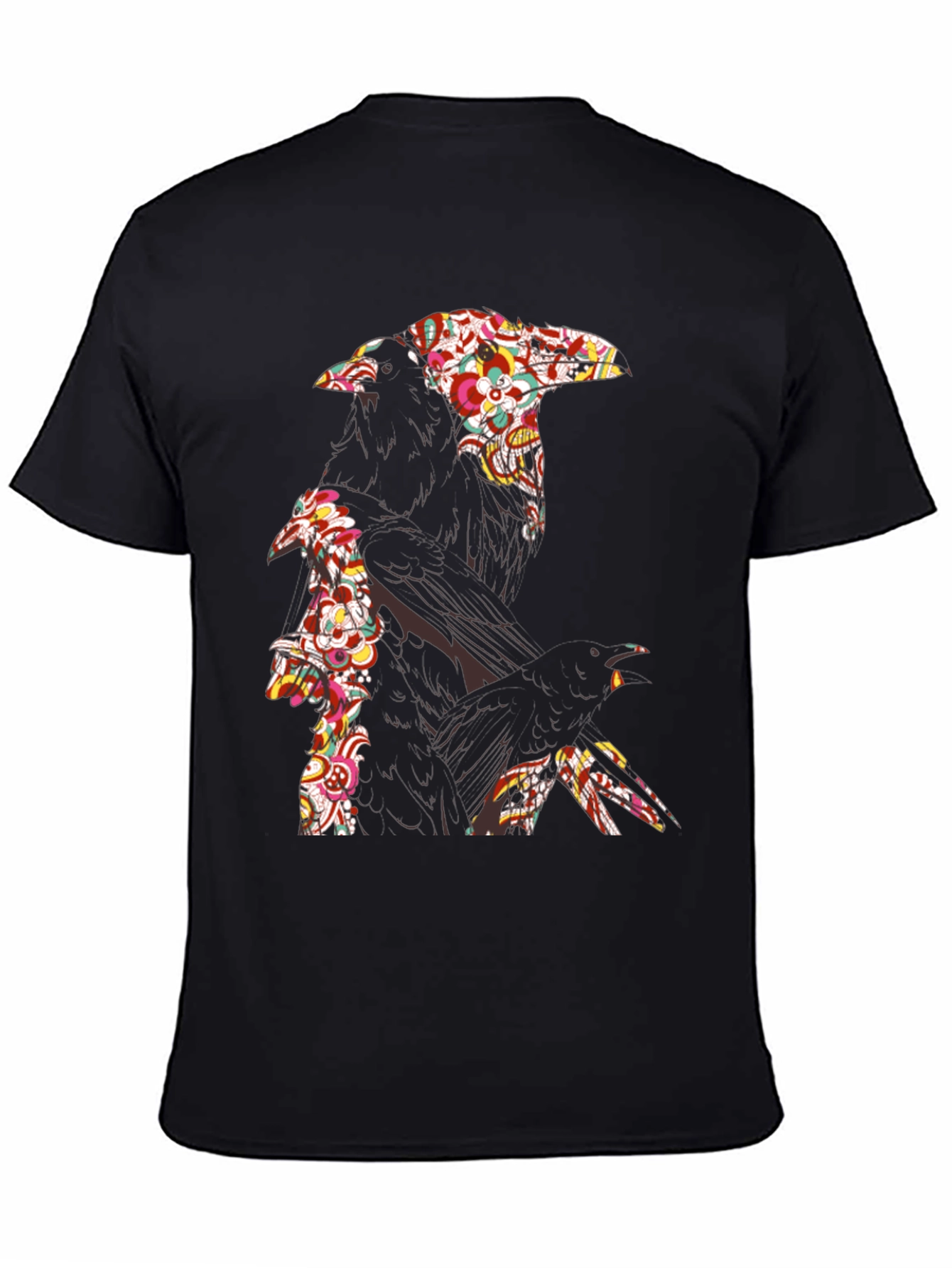 Floral Raven Graphic Tee - Cool Crow Design