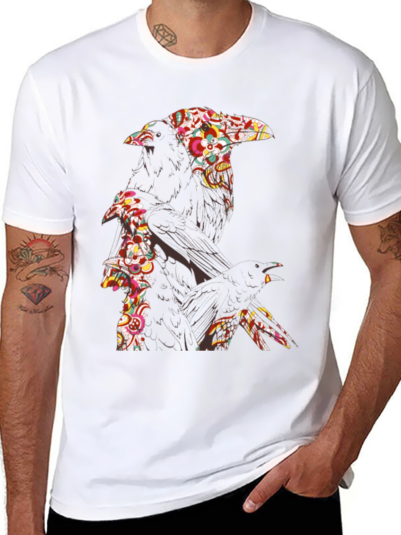 Floral Raven Graphic Tee - Cool Crow Design