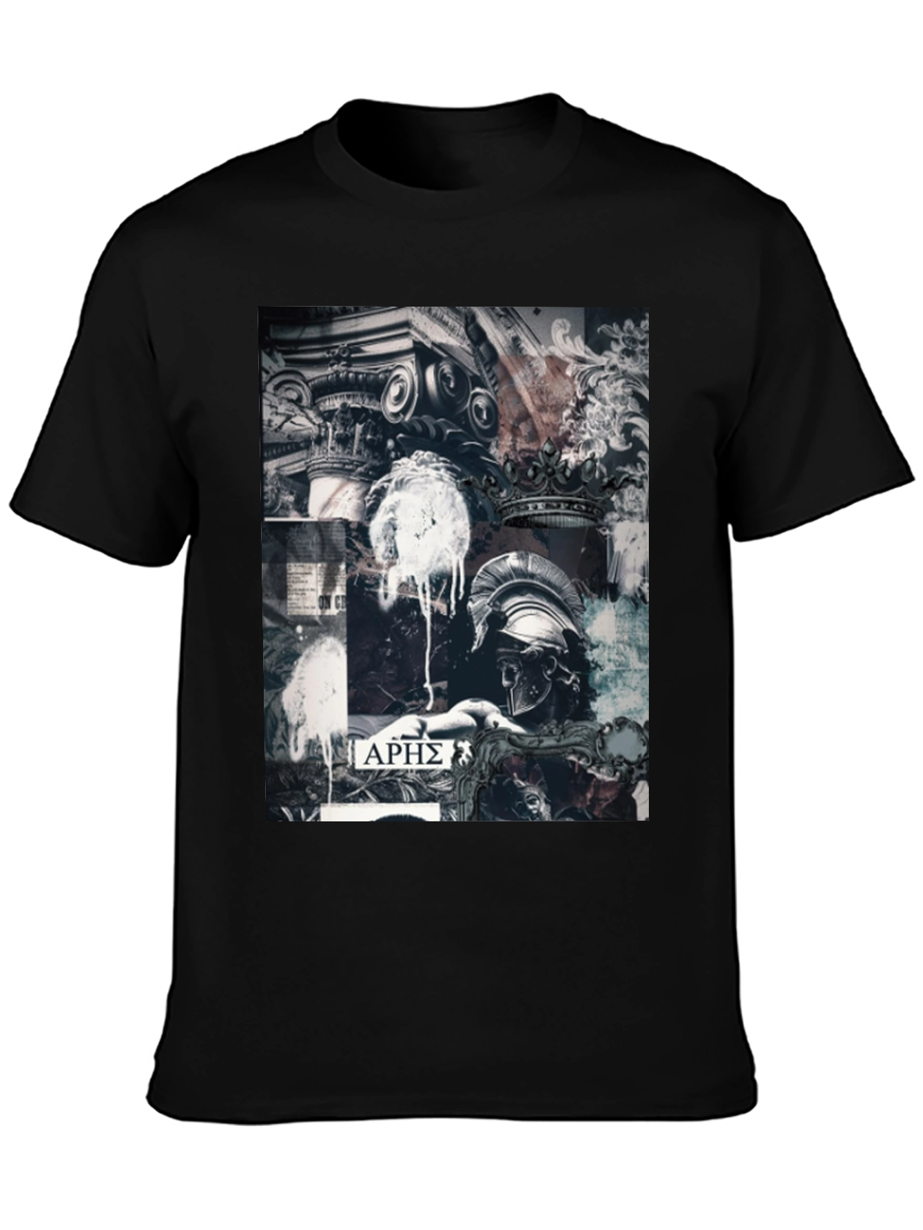 Aris T-Shirt Ancient Greek God Design Black Cotton Tee