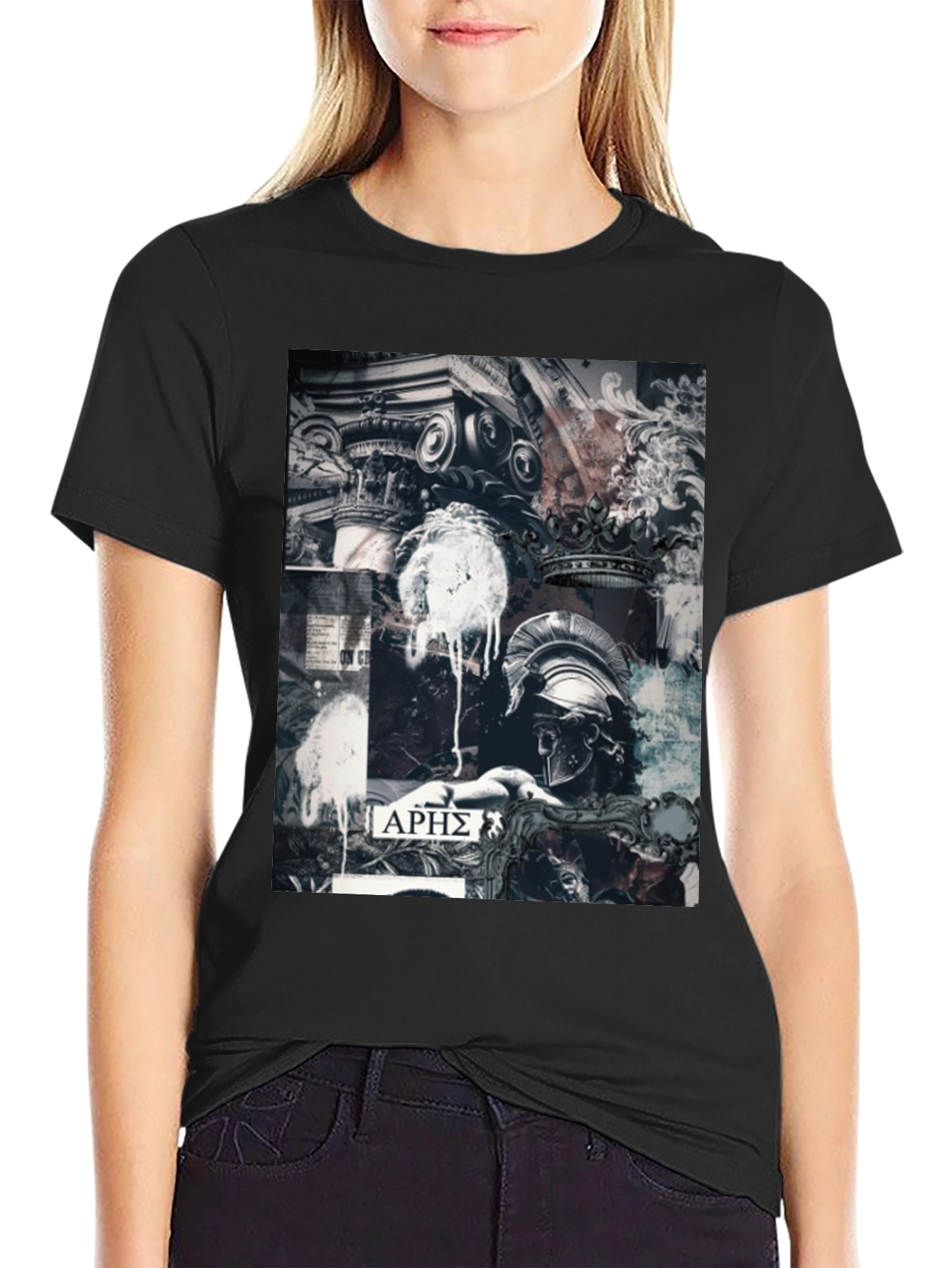 Aris T-Shirt Ancient Greek God Design Black Cotton Tee