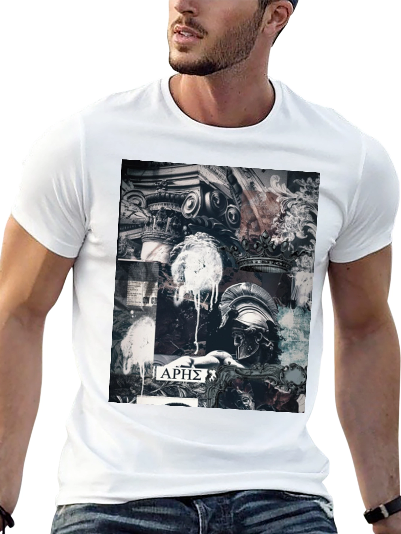 Aris T-Shirt Ancient Greek God Design Black Cotton Tee