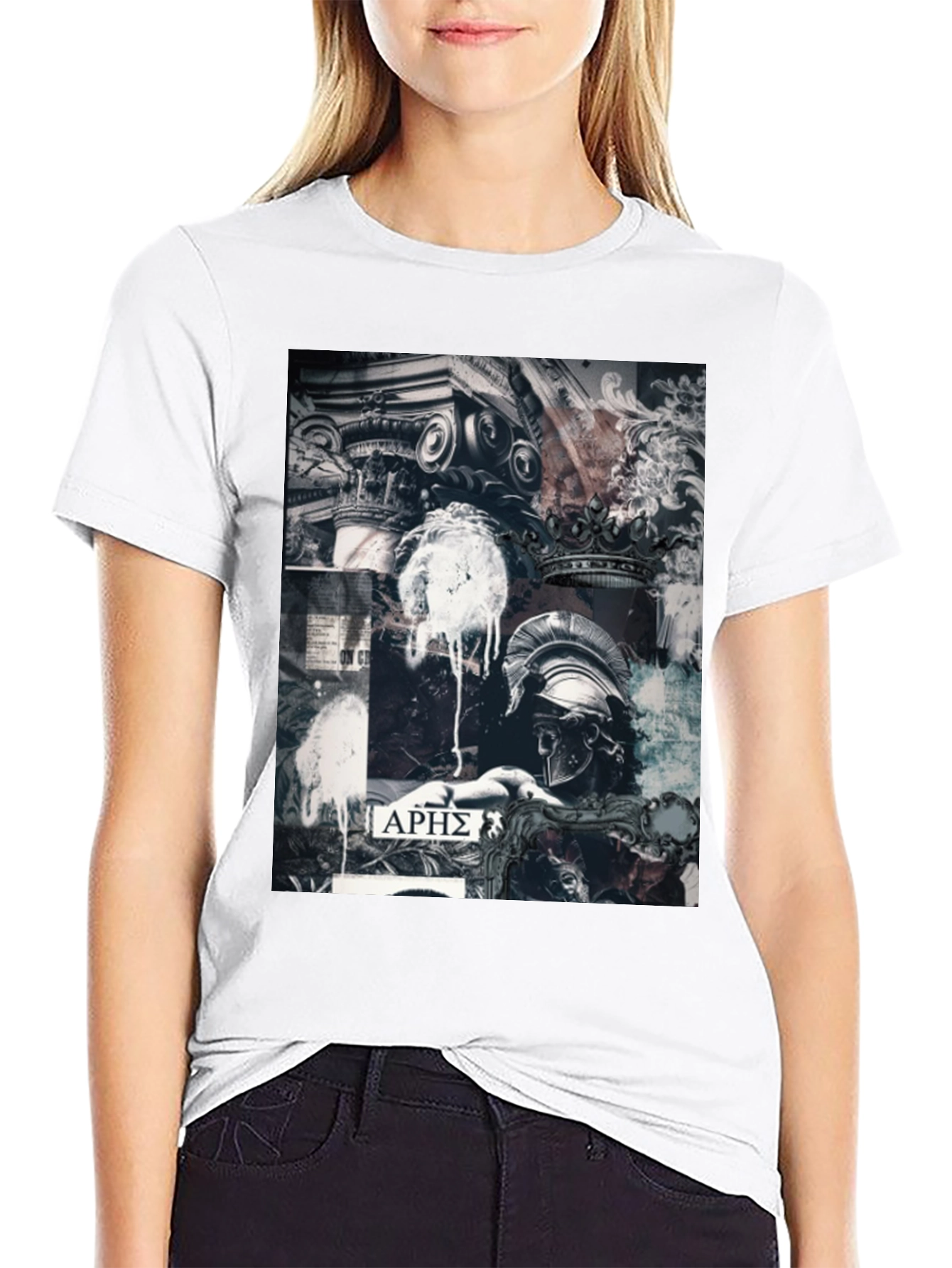 Aris T-Shirt Ancient Greek God Design Black Cotton Tee