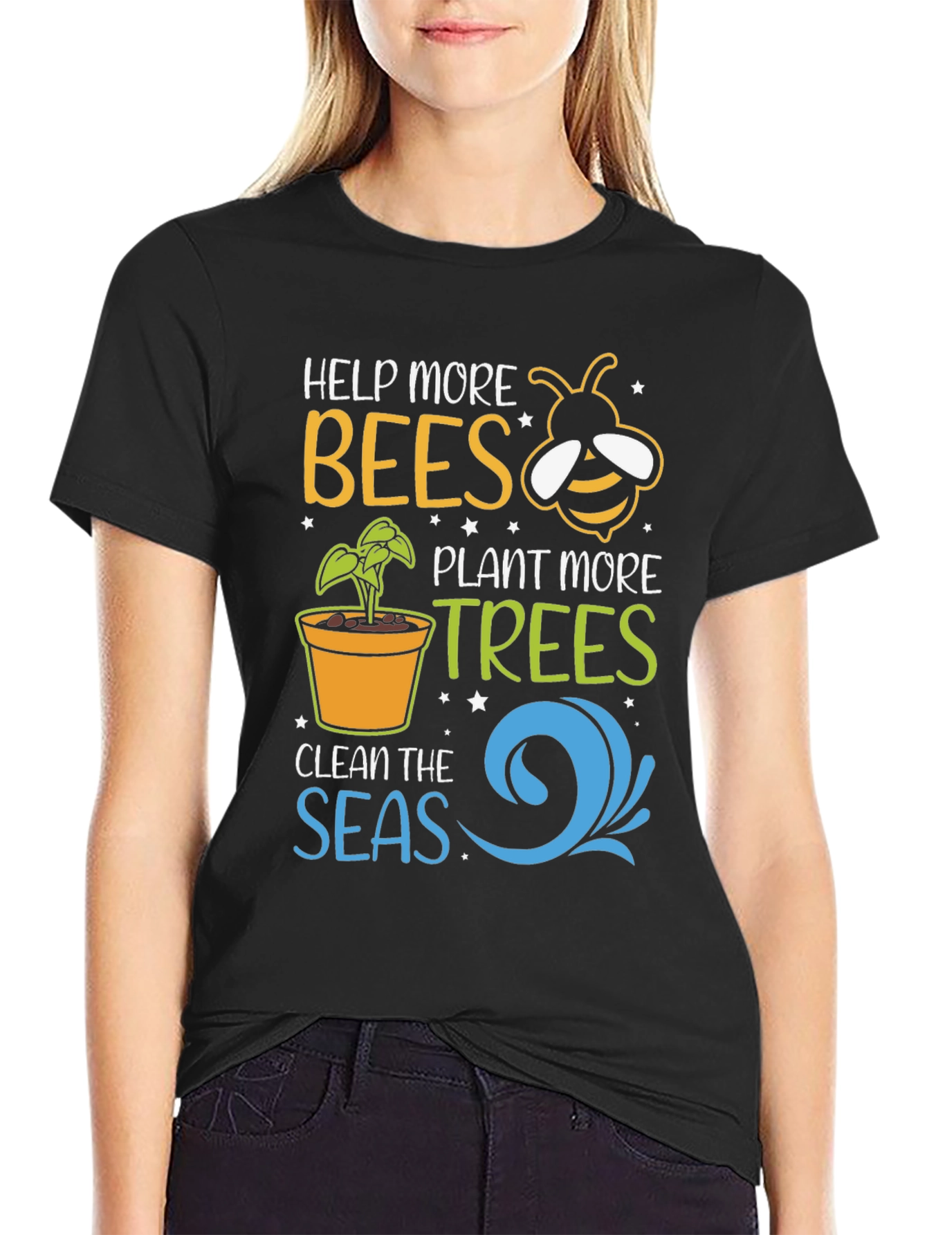 Help Bees Plant Trees Black T-Shirt