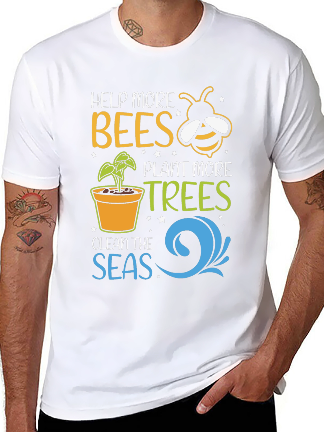 Help Bees Plant Trees Black T-Shirt