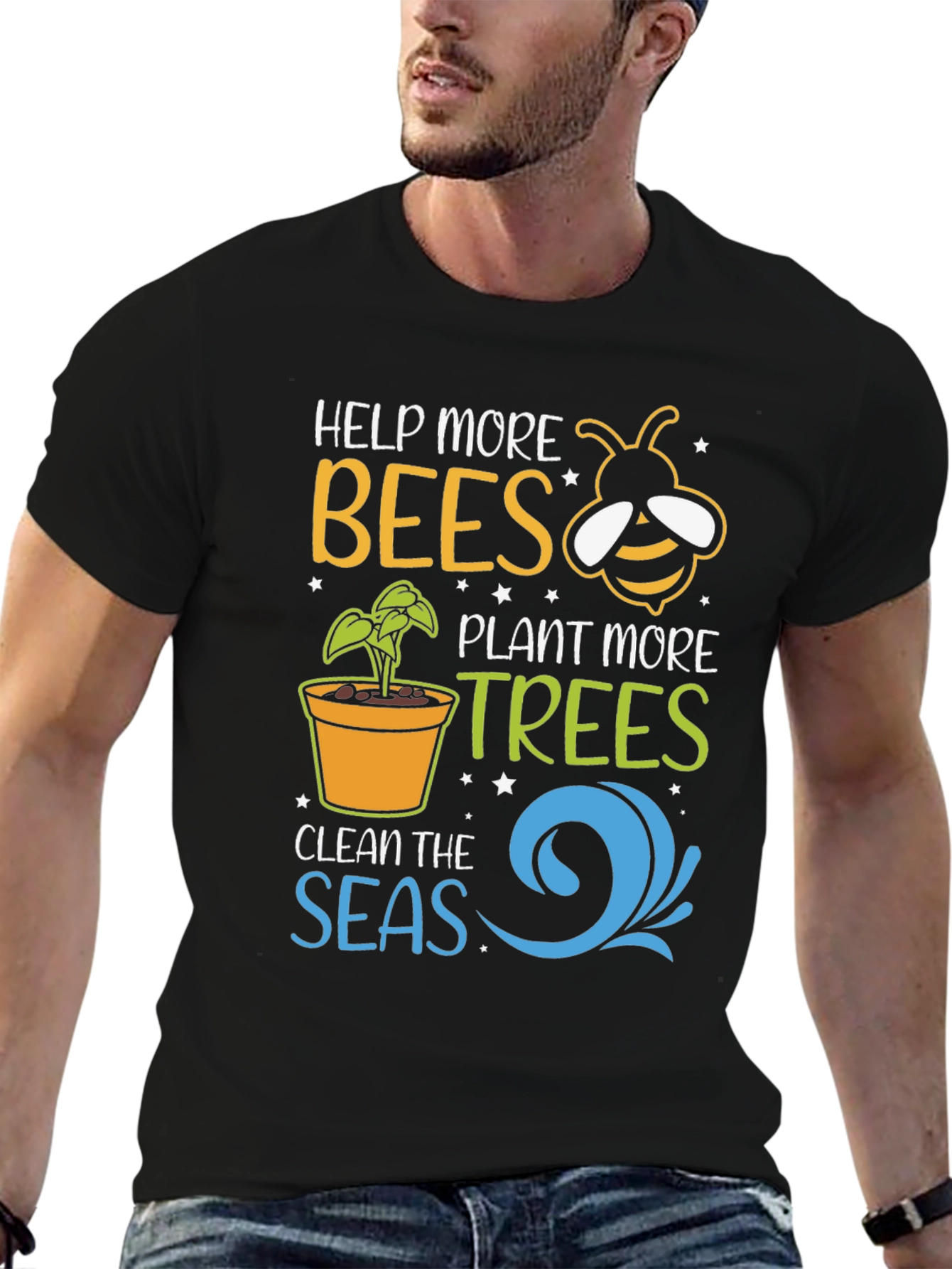 Help Bees Plant Trees Black T-Shirt