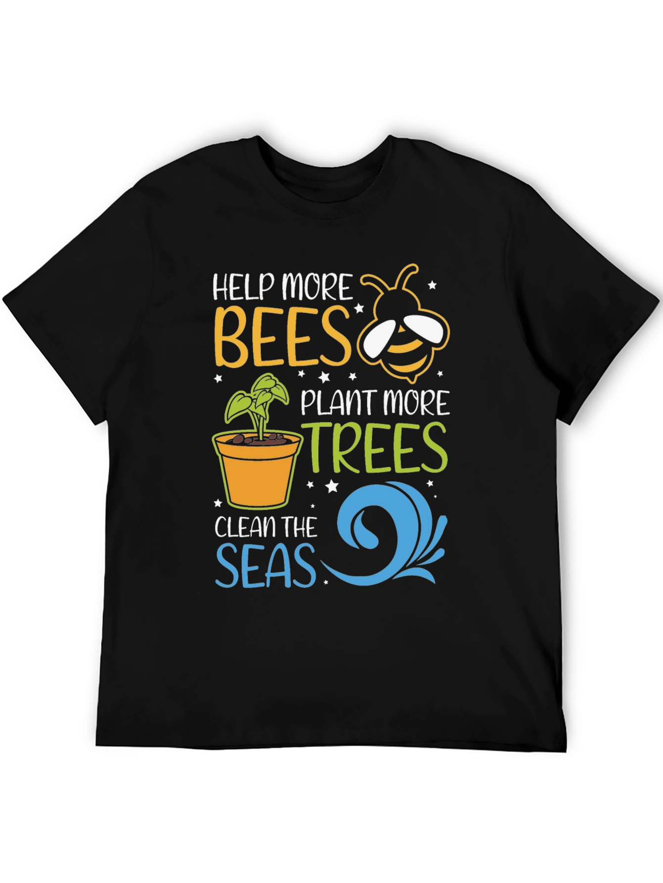 Help Bees Plant Trees Black T-Shirt