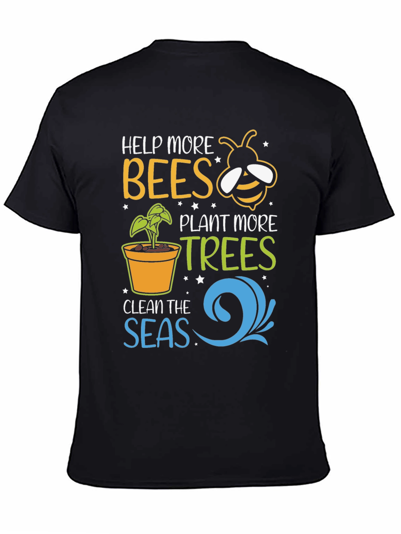 Help Bees Plant Trees Black T-Shirt