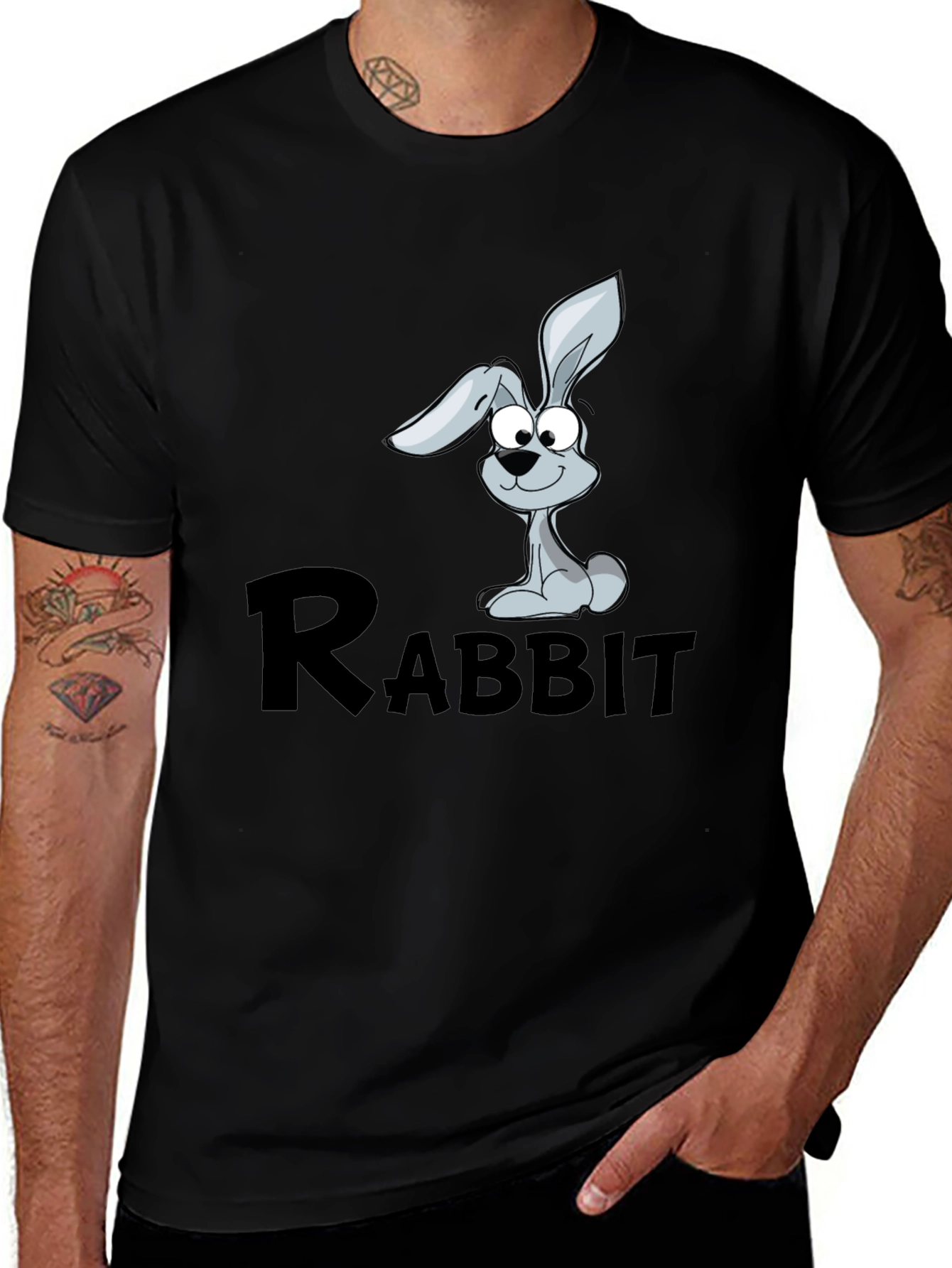 Rabbit Cartoon Graphic Black T-Shirt