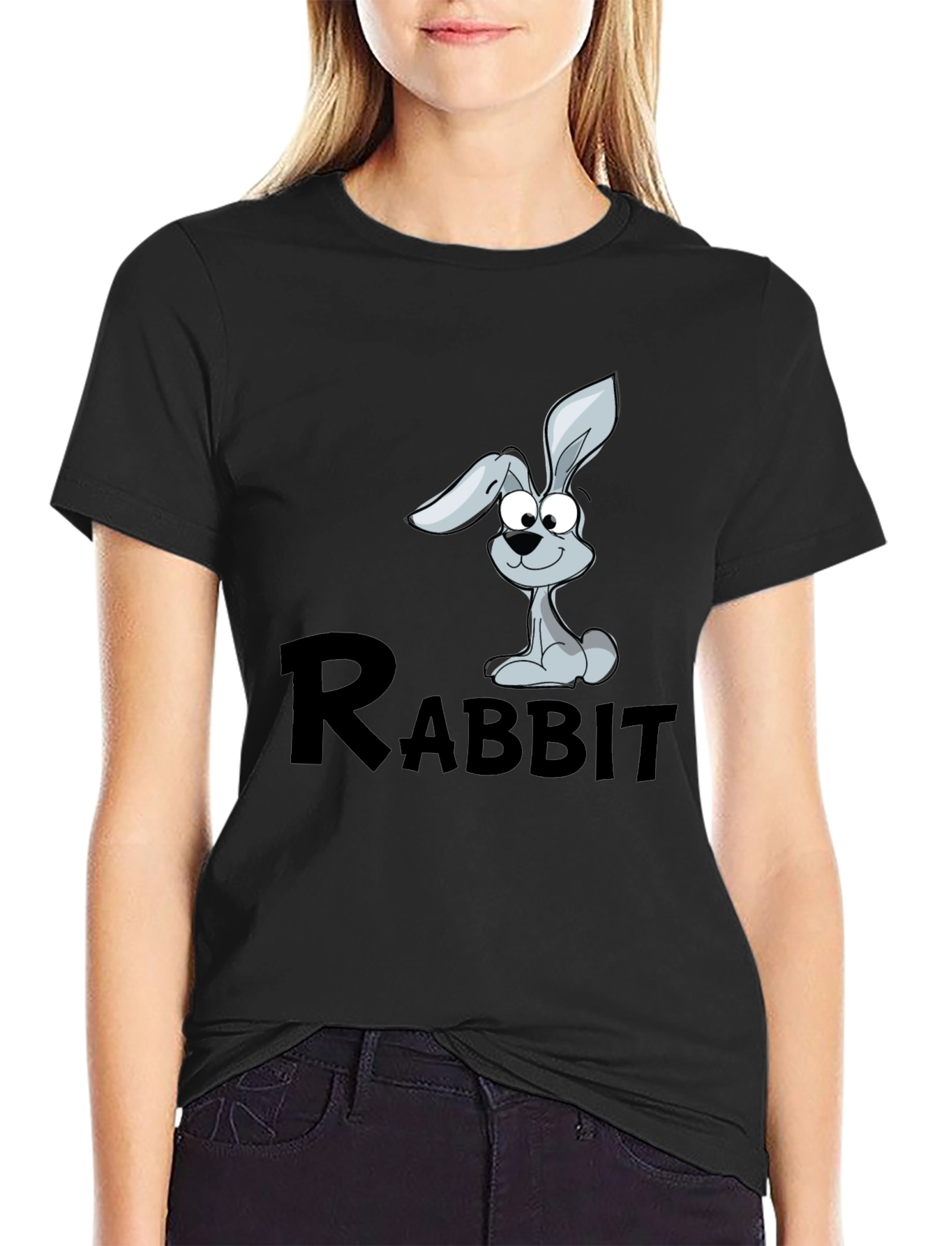 Rabbit Cartoon Graphic Black T-Shirt